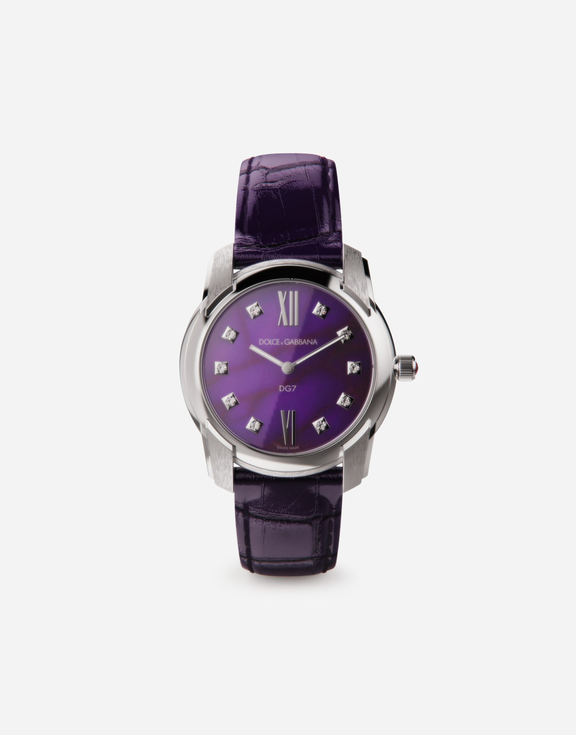 Shop Dolce & Gabbana Dg7 Watch In Steel With Sugilite And Diamonds In Purple