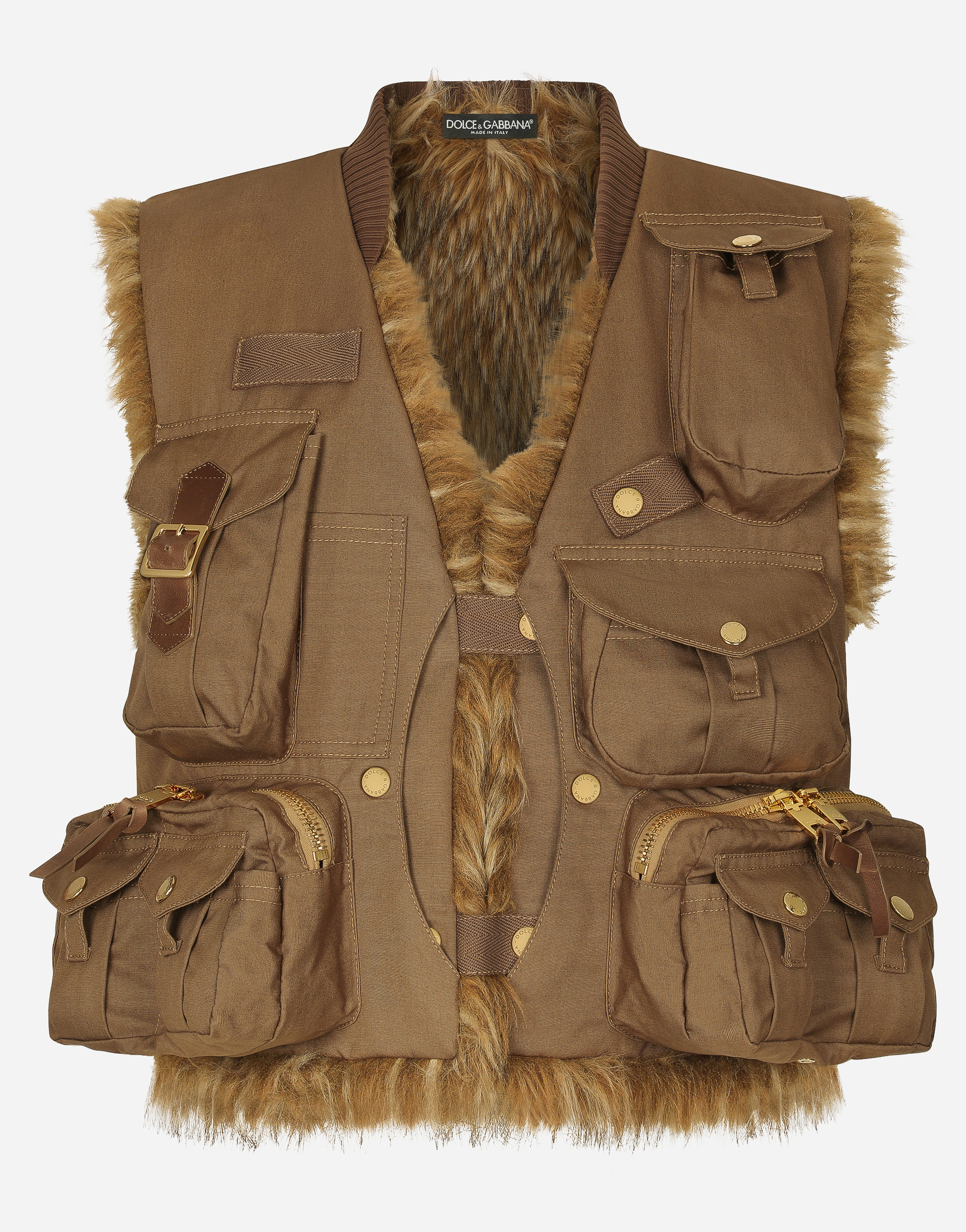 Cotton vest with large pockets in Brown for Dolce Gabbana US