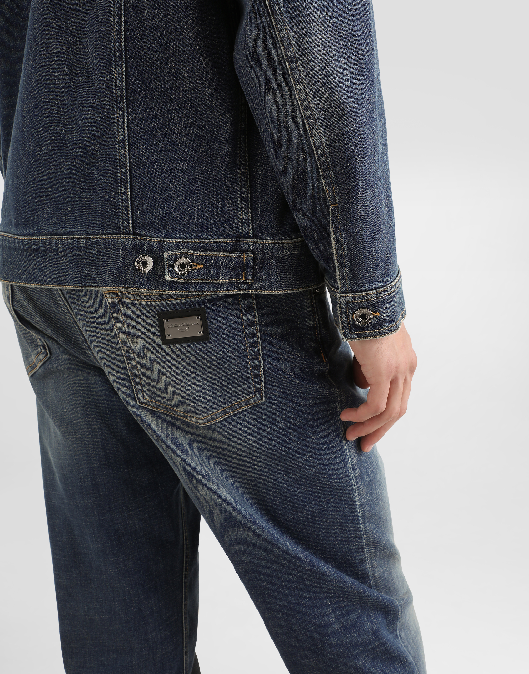 Stretch light blue wash denim jacket