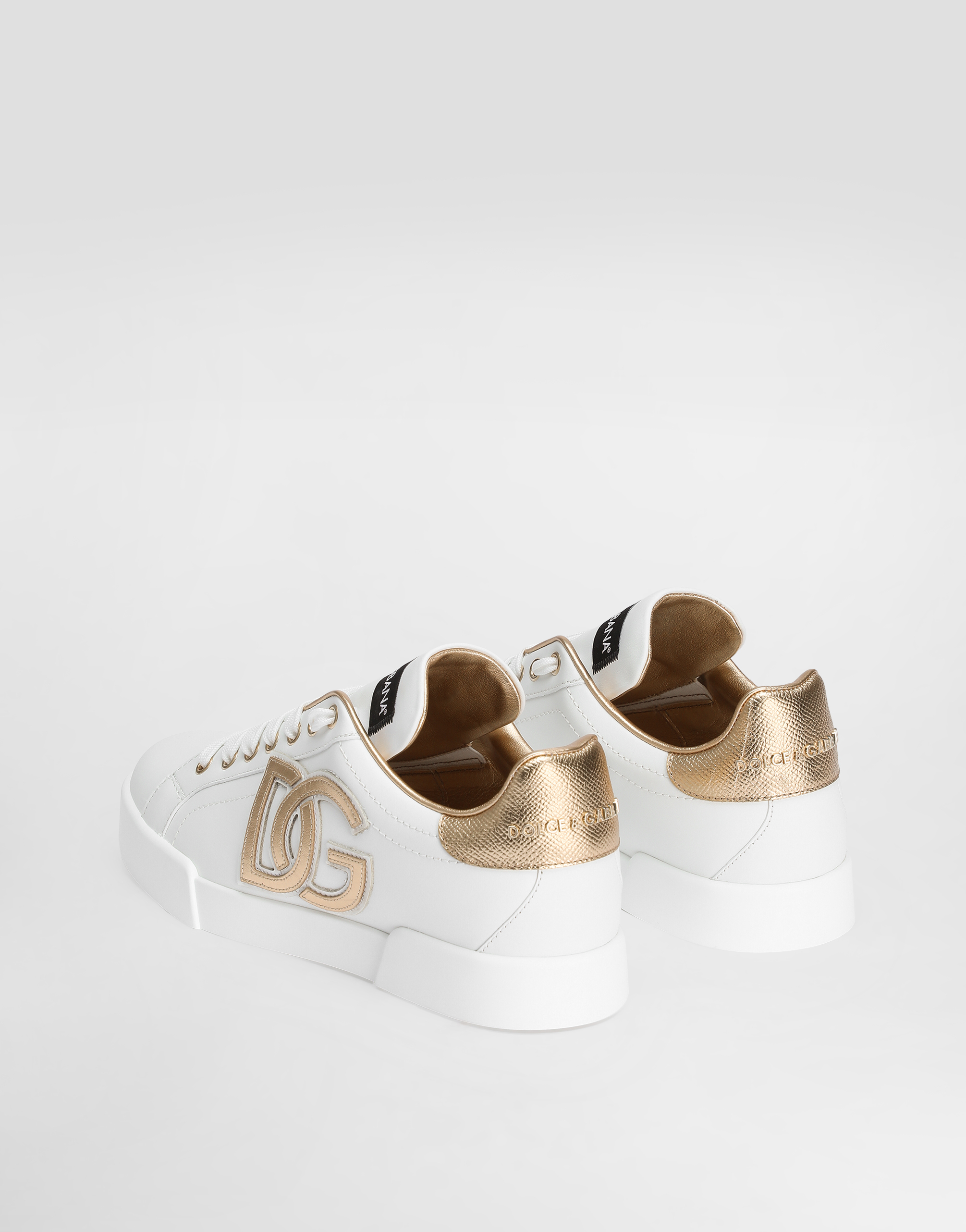 Shop Dolce & Gabbana Calfskin Portofino Sneakers With Dg Logo In White