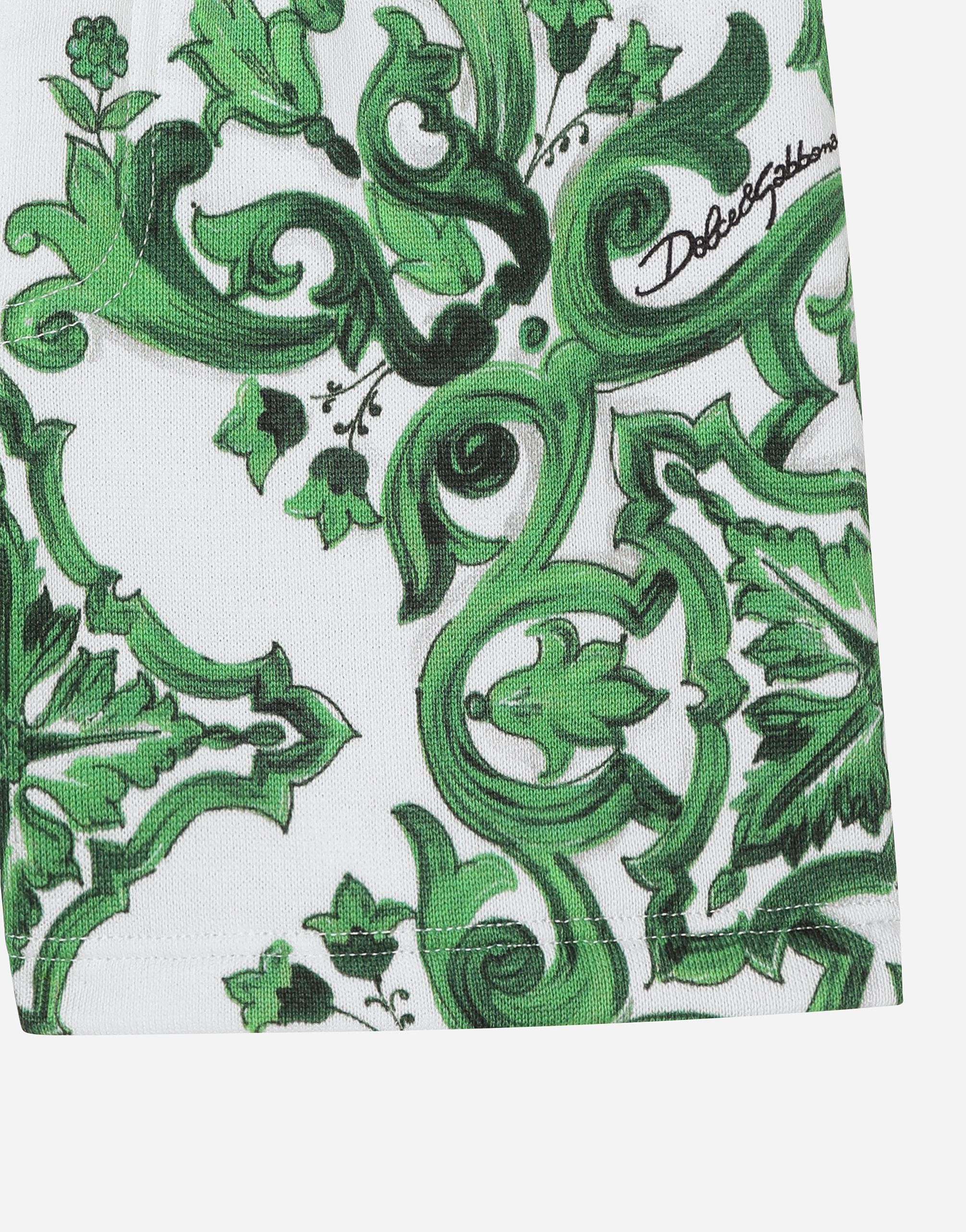 Jersey shorts with green majolica print
