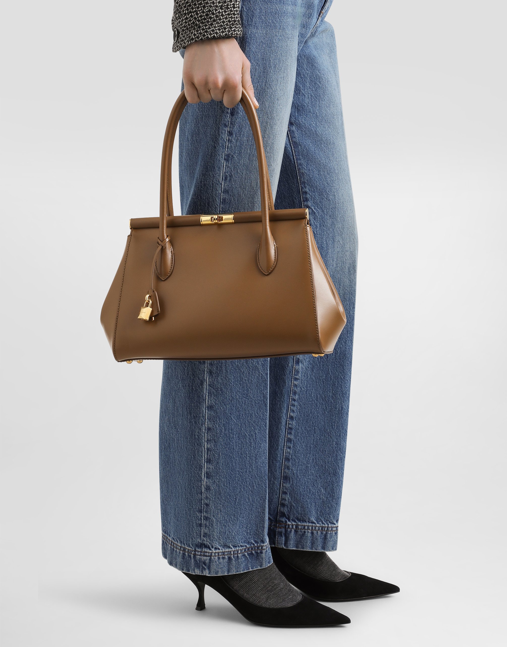 Dolce & Gabbana Marlene Everyday Bag In Palmated Calf Leather In Brown