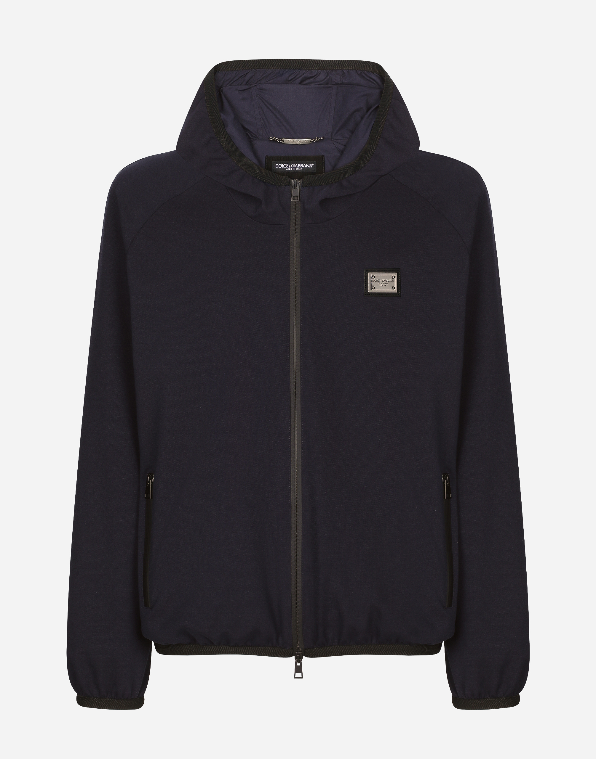 Dolce & Gabbana Jersey Jacket With Hood - Man Coats And Jackets Blue
