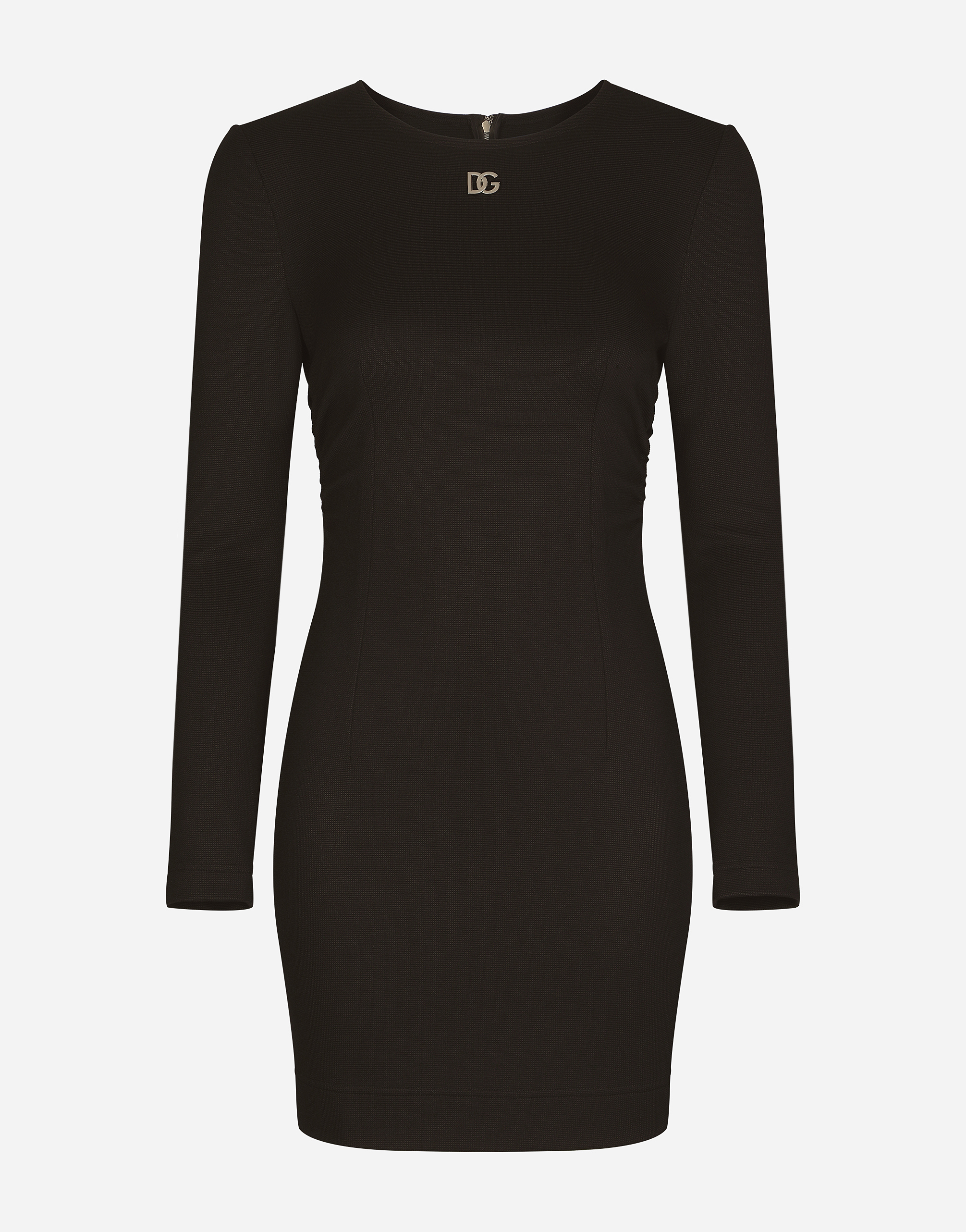 Shop Dolce & Gabbana Short Milano Rib Dress With Dg Logo In Black