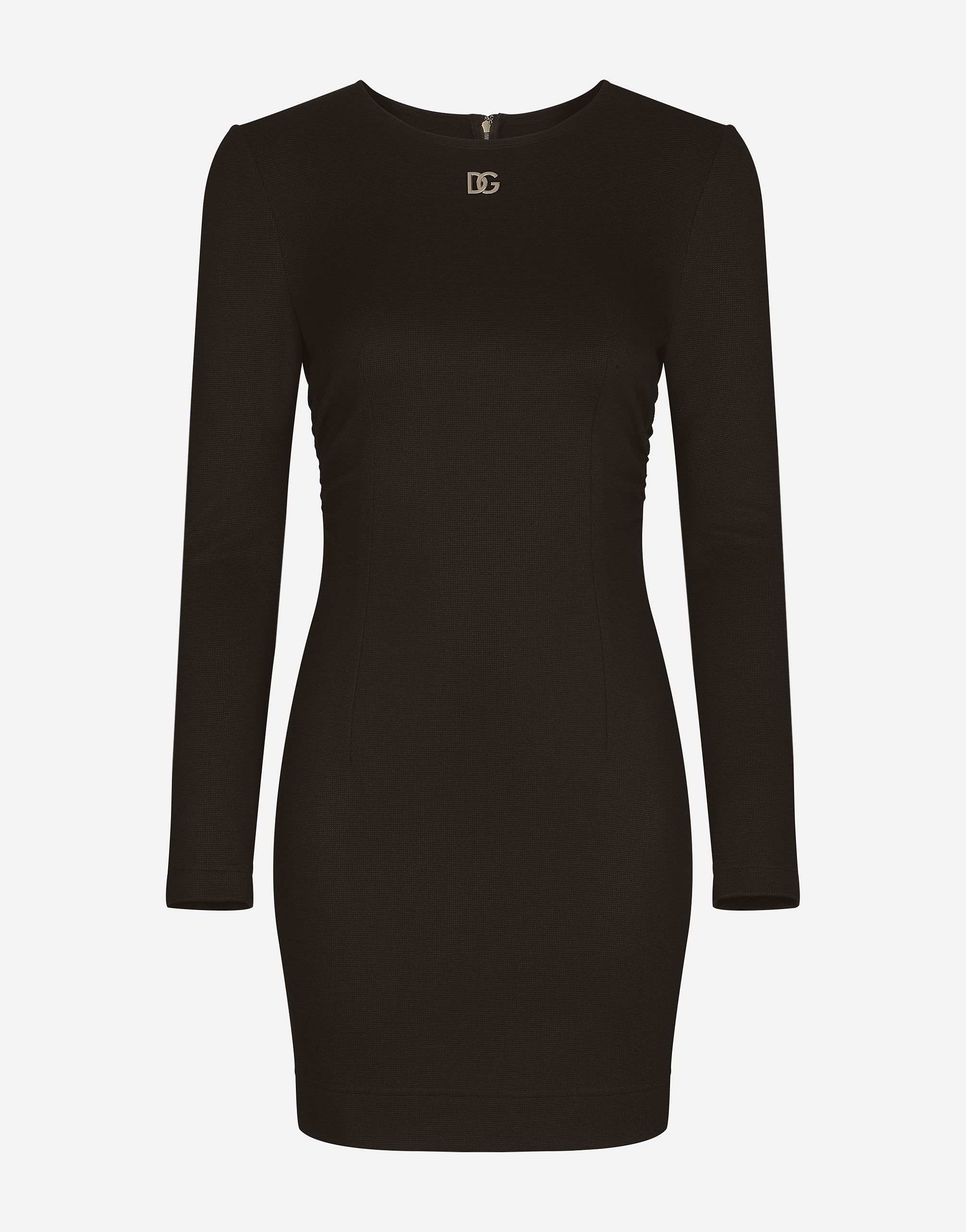 Dolce & Gabbana Short Milano Rib Dress With Dg Logo In Black