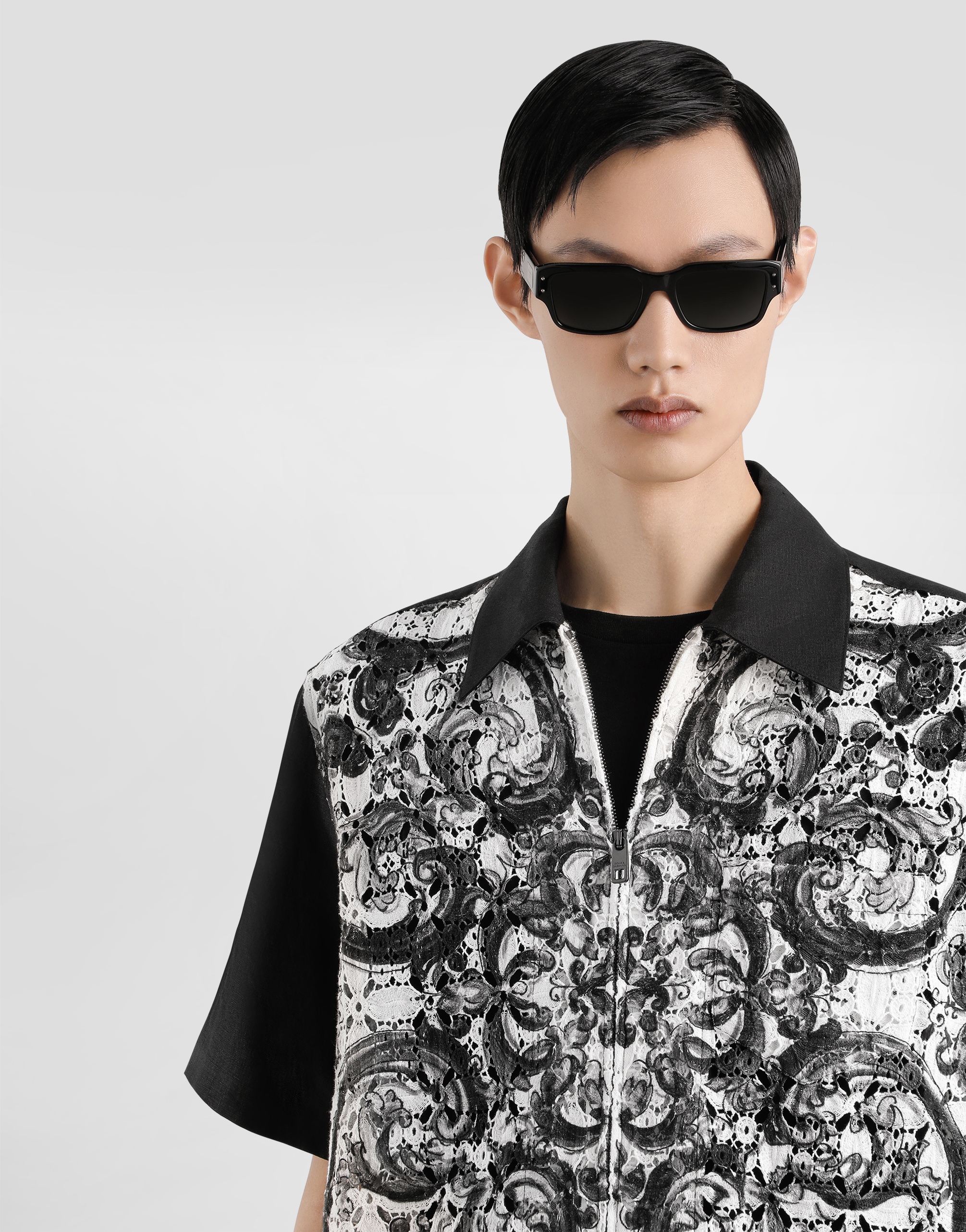 Majolica-print hawaii crochet lace shirt