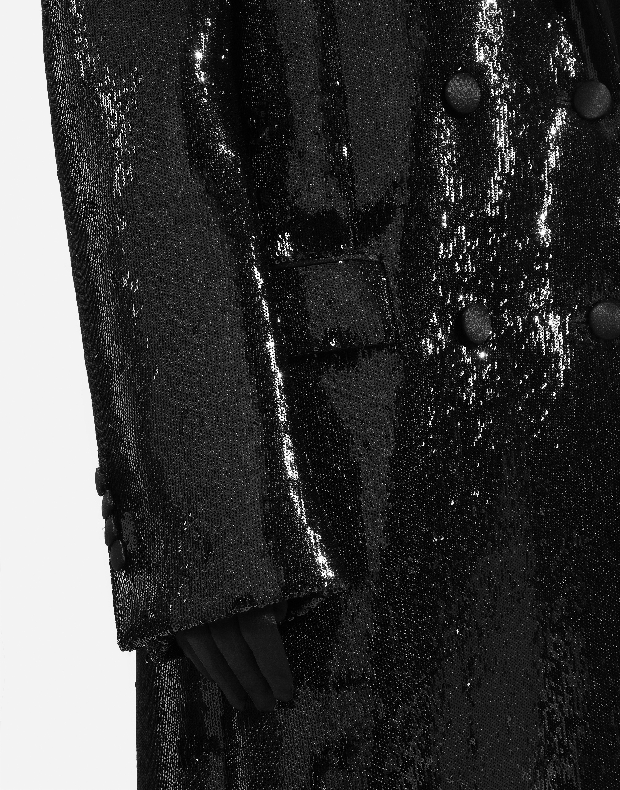 Micro-sequined double-breasted coat