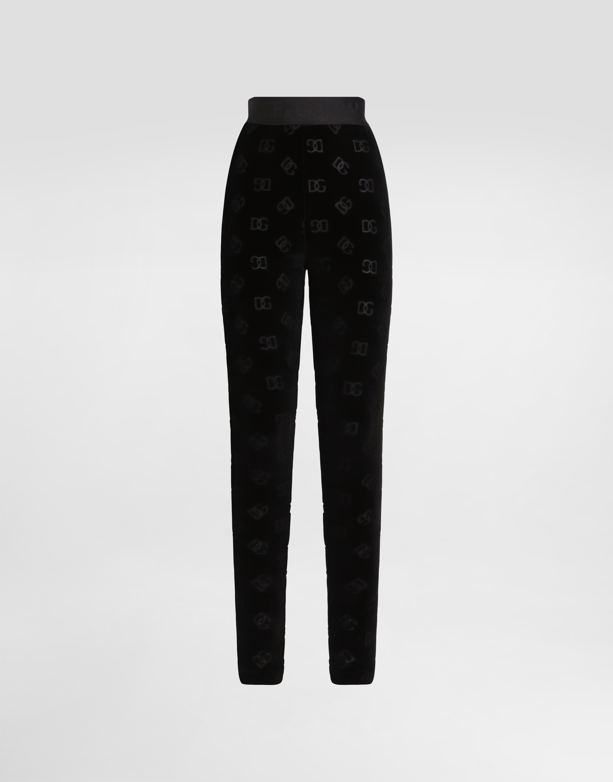 Shop Dolce & Gabbana Chenille Leggings With Jacquard Dg Logo In Black