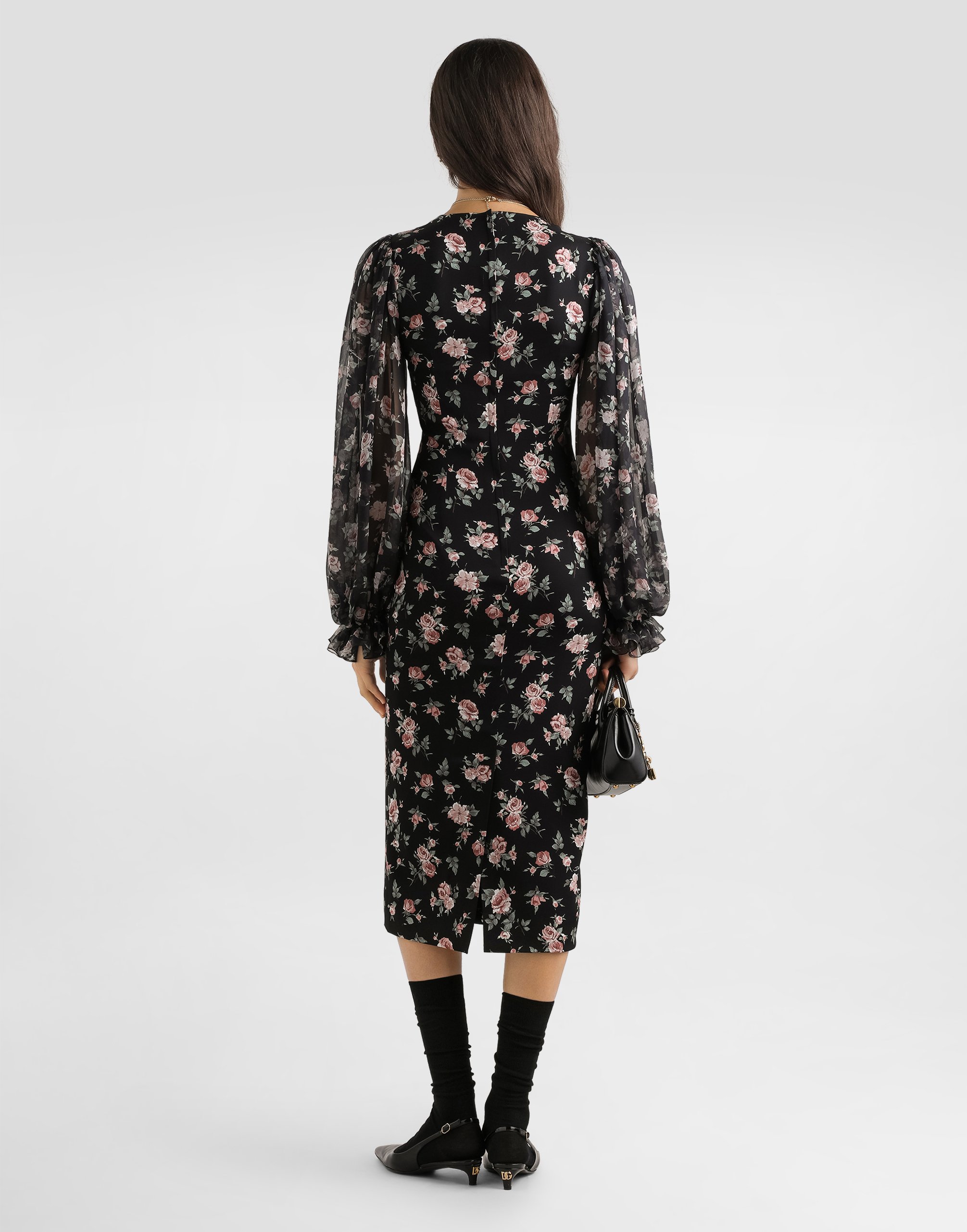 Dolce & Gabbana Vintage Roses-print Charmeuse Dress In Multi