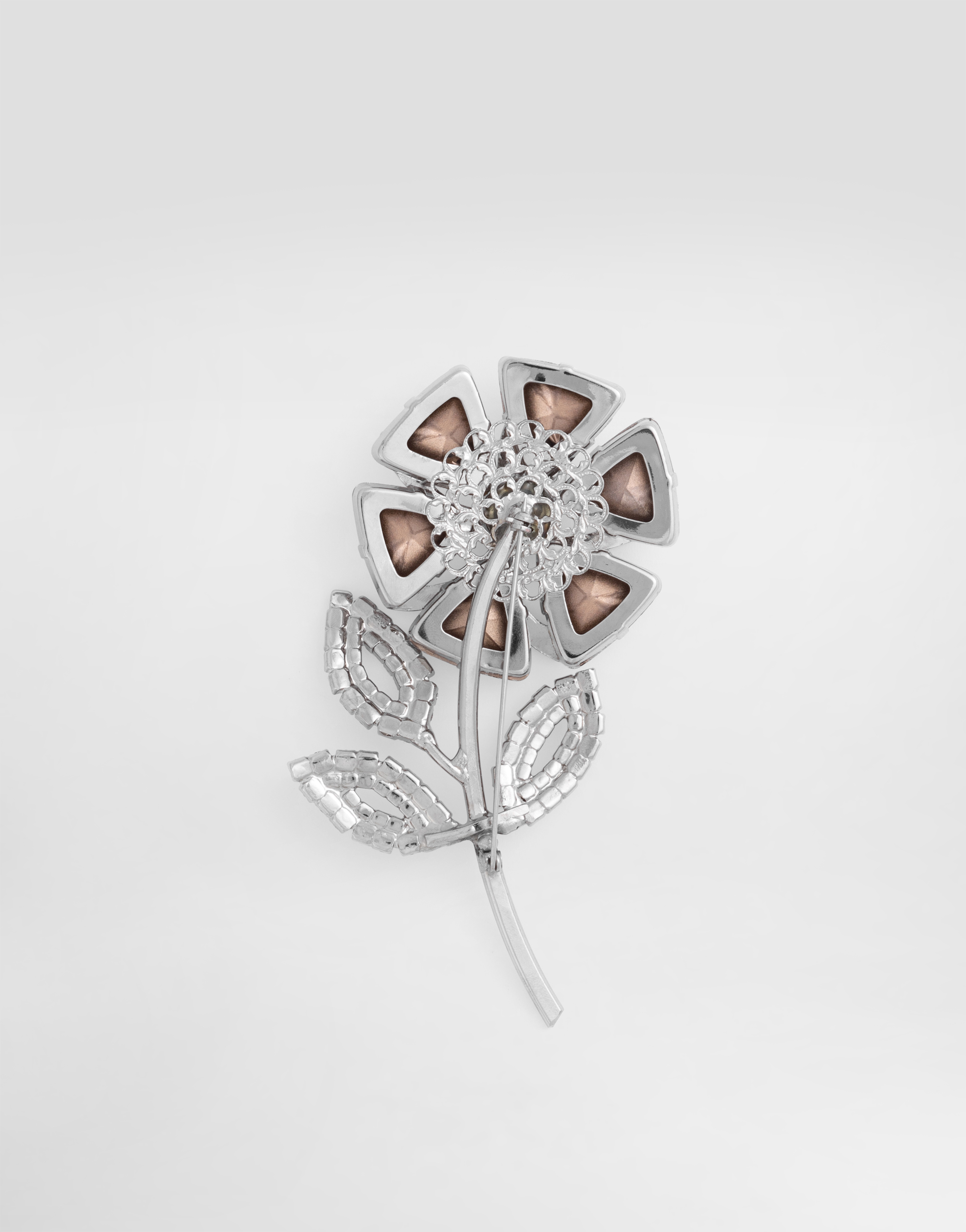 Dolce & Gabbana Maxi Flower Brooch With Rhinestones In Metallic