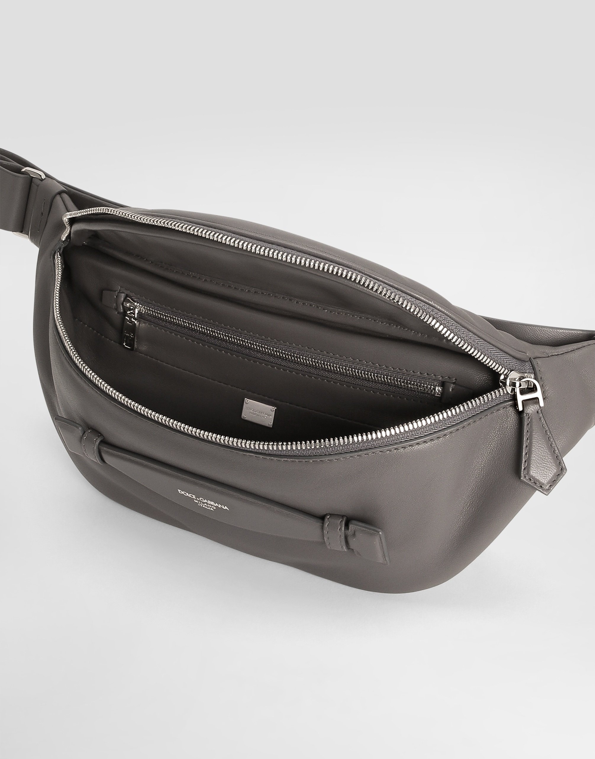 Dolce & Gabbana Calfskin Nappa Leather Belt Bag In Grey