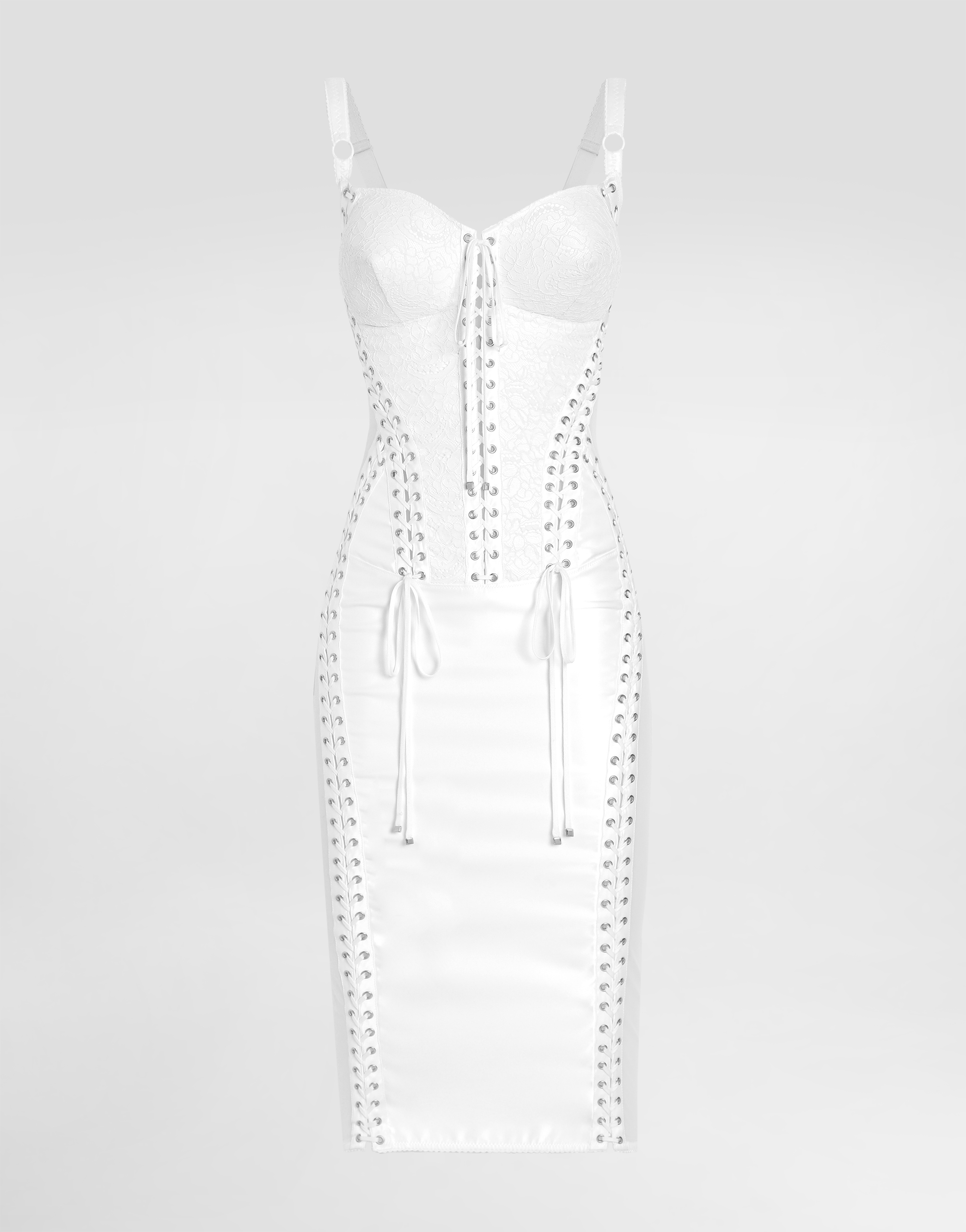 Dolce & Gabbana Lace And Satin Calf-length Dress With Corset Details - Woman Dresses White