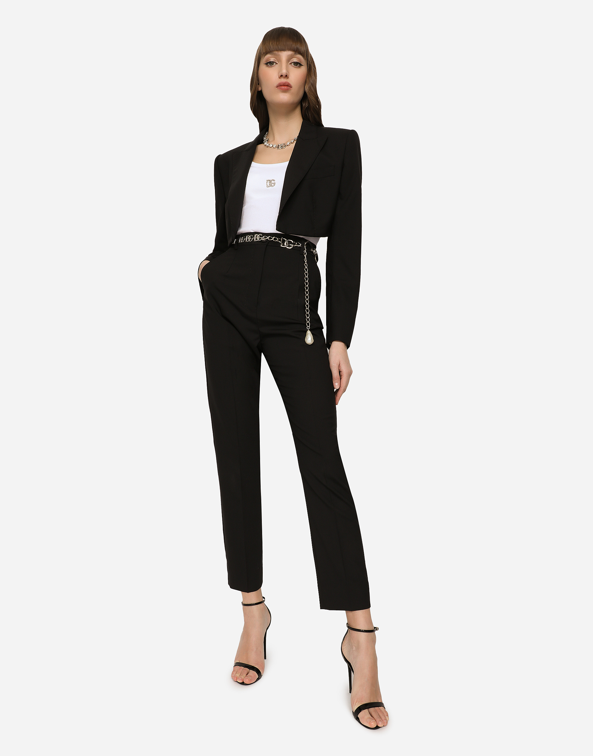 DOLCE & GABBANA FINE-RIB TANK TOP WITH CRYSTAL DG LOGO