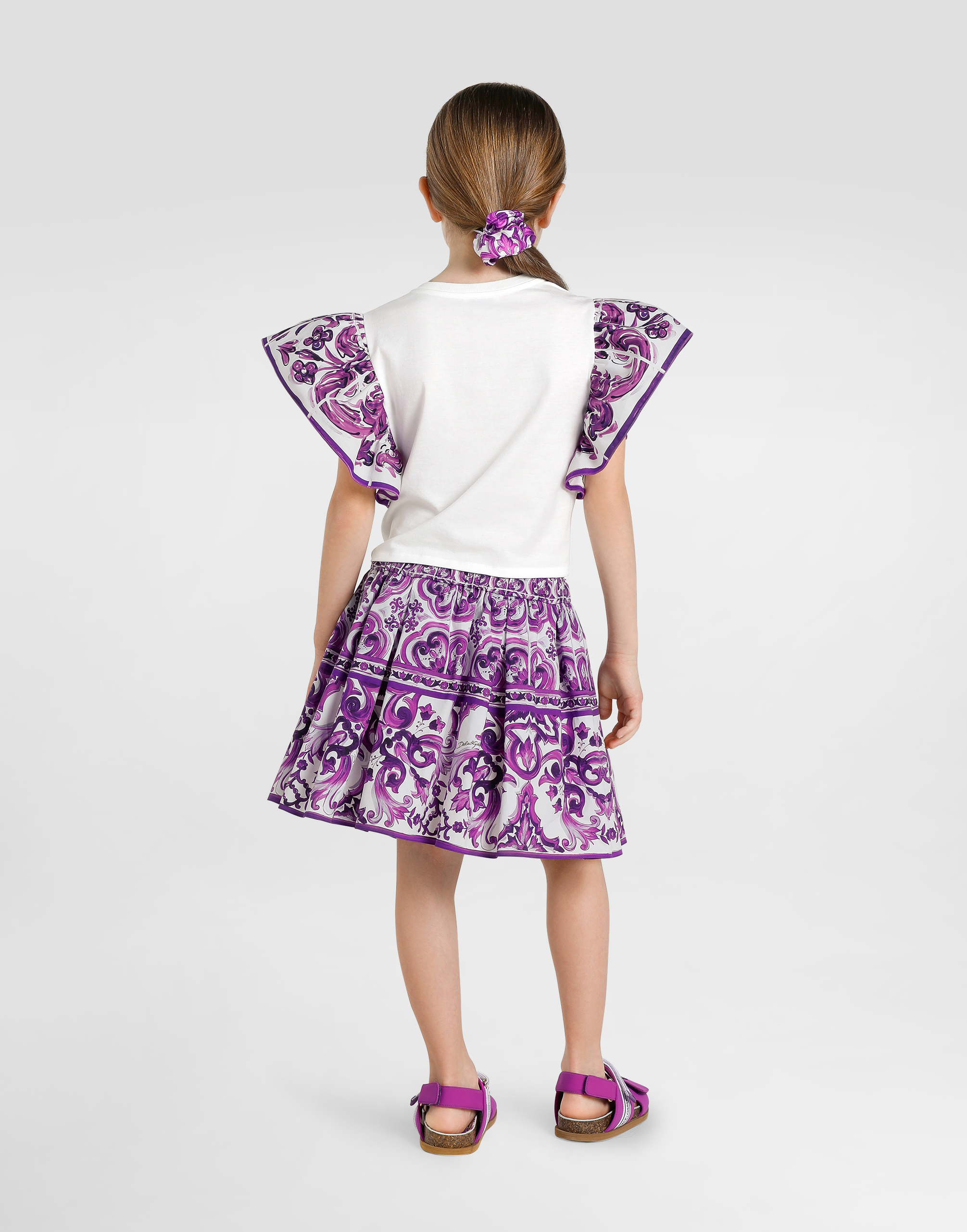 Majolica-print short-sleeved poplin t-shirt