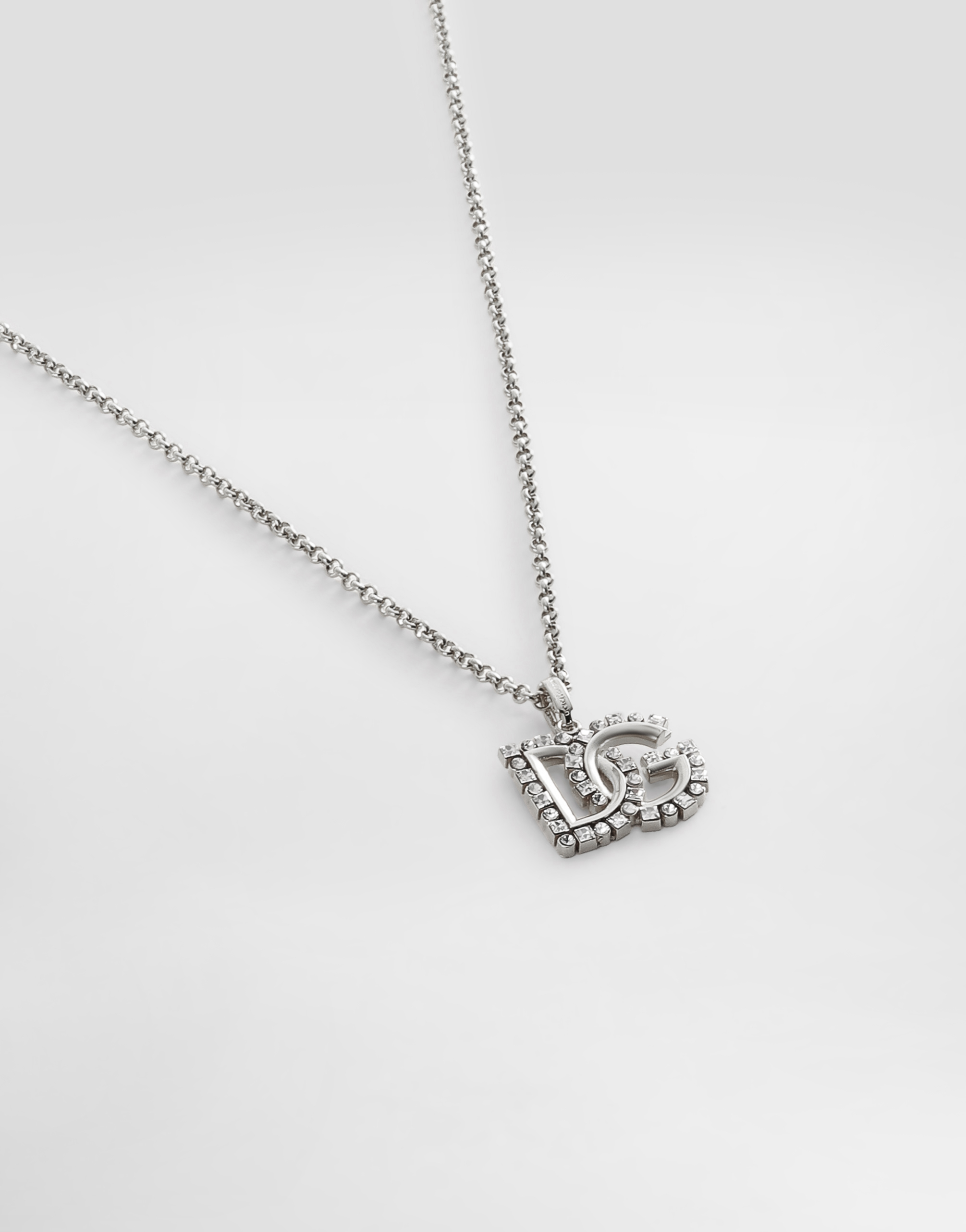  Dolce & Gabbana Fine Link Necklace With Rhinestone-detailed Dg Logo - Woman Bijoux Silver Metal Onesize 