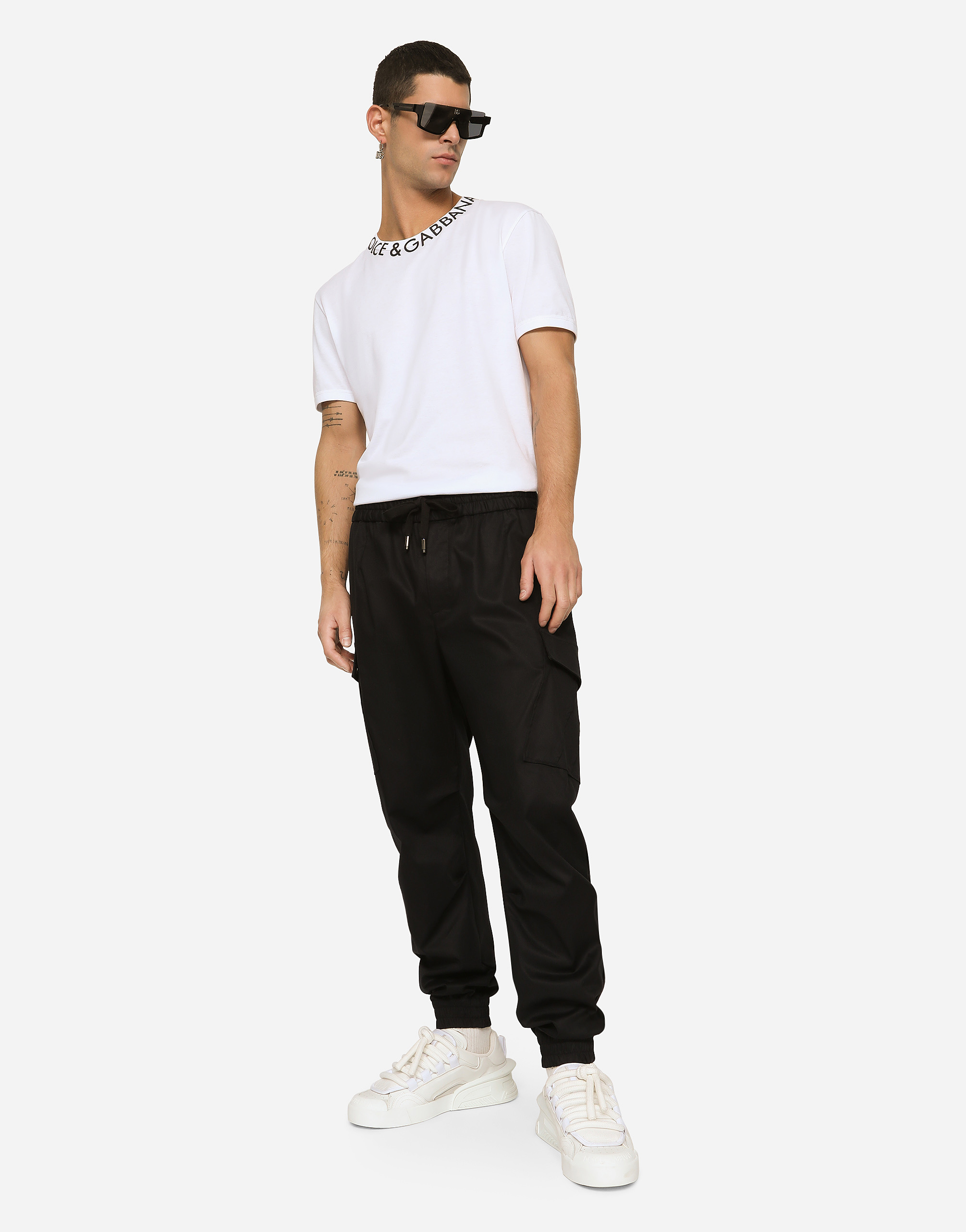 Shop Dolce & Gabbana Cotton Cargo Pants With Branded Tag In Blue