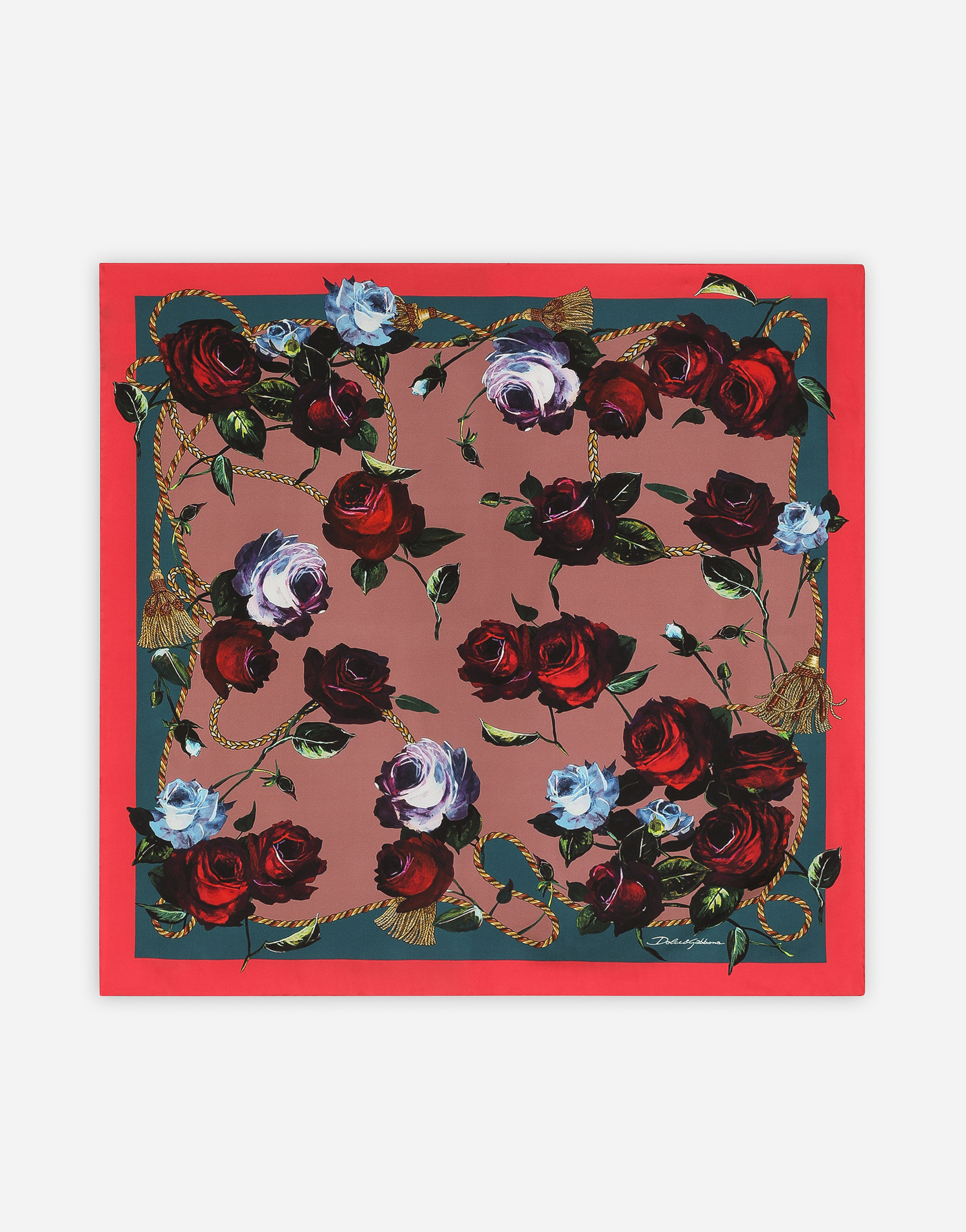 Dolce & Gabbana Twill Scarf With Vintage Rose Print (70 X 70) In プリント