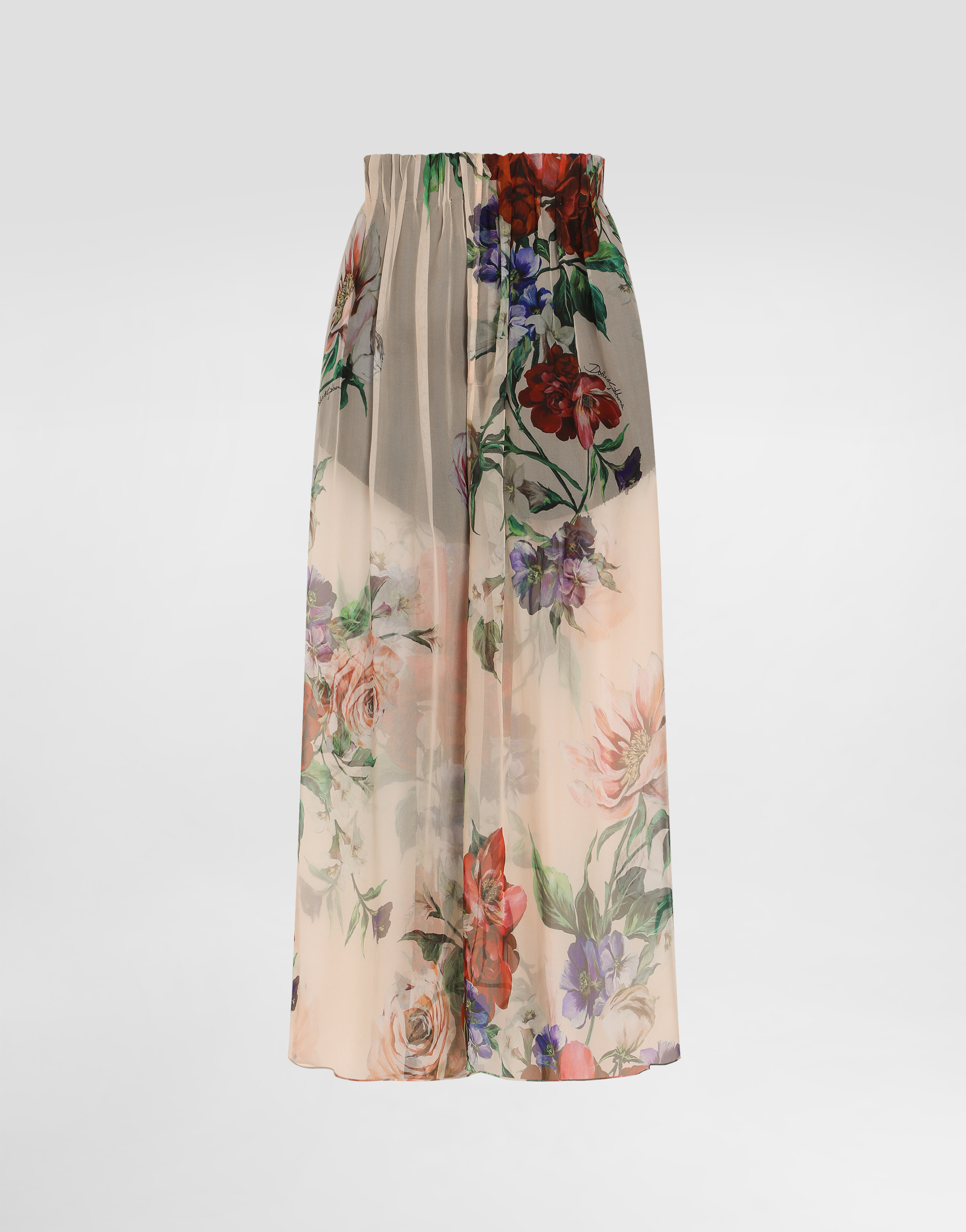 Dolce & Gabbana Pleated Floral Midi Skirt With Elasticated Waist In Print