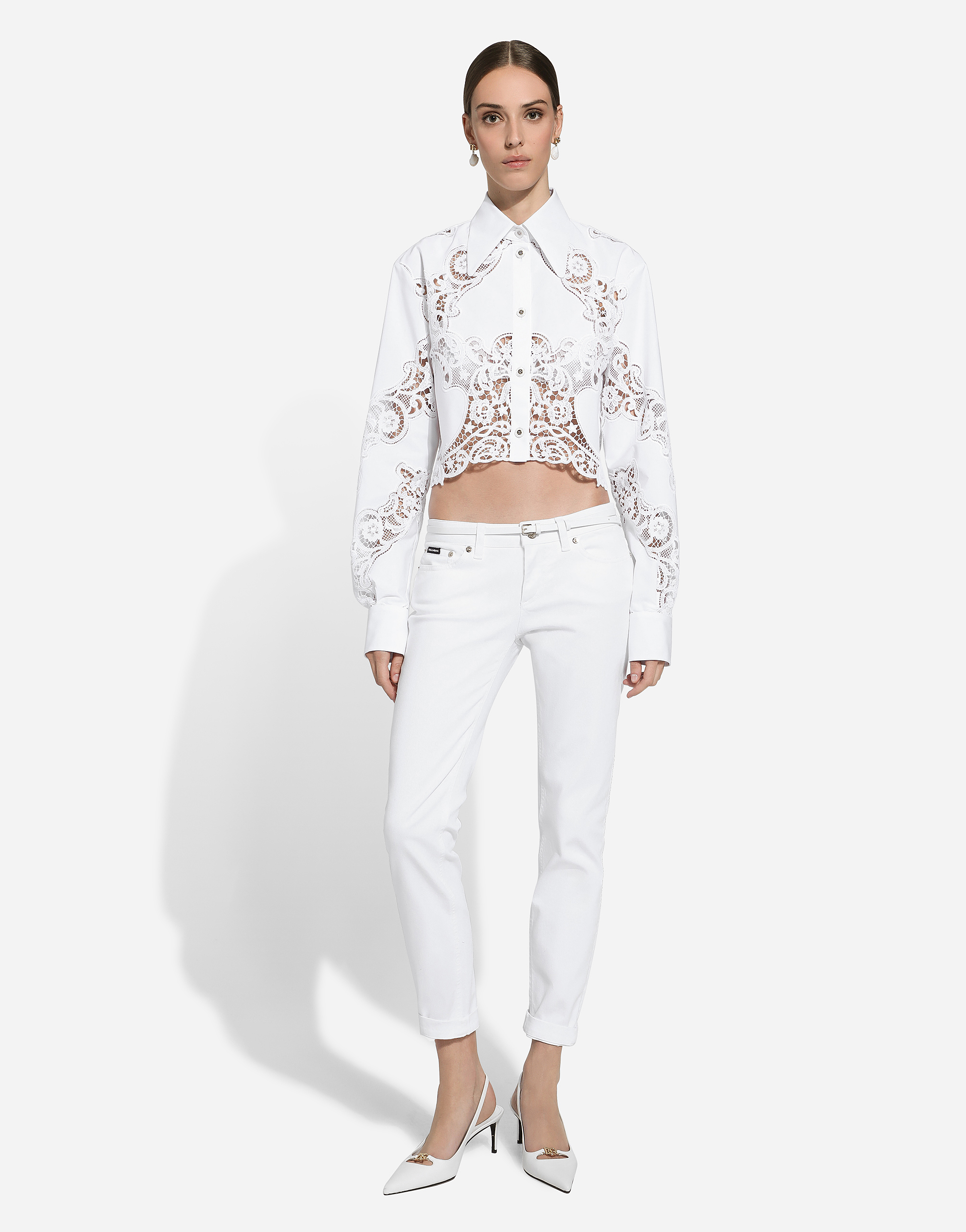 Dolce & Gabbana Floral Openwork Embroidery Shirt In ホワイト