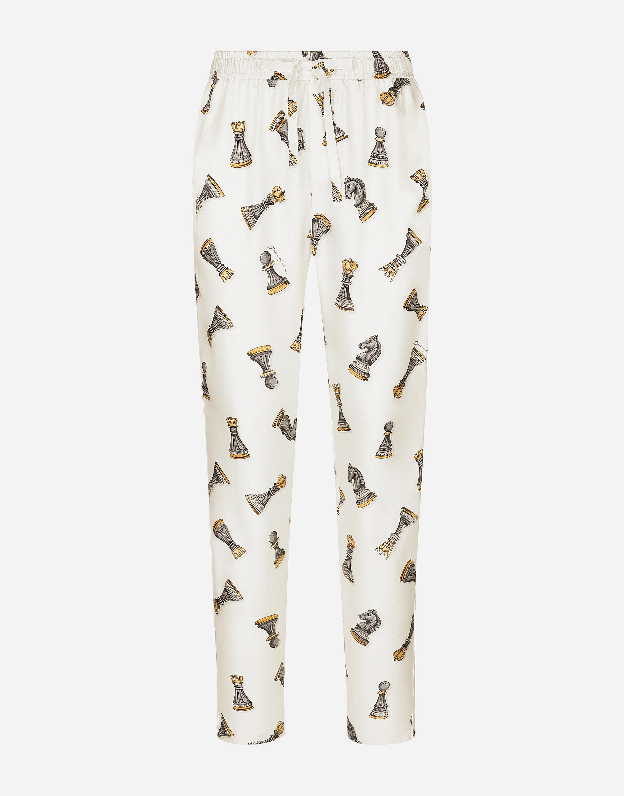 Dolce & Gabbana Silk Twill Jogging Pants With Chess-piece Print - Man Pants And Shorts Print