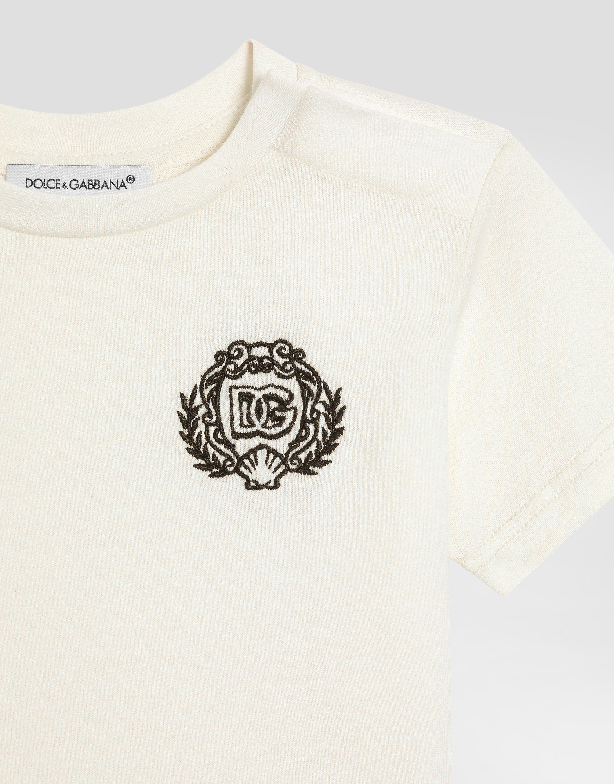  Dolce & Gabbana Short-sleeved Jersey T-shirt With Dg Embroidery - Homme Manteaux Et Hauts Blanc 6/9 Months 