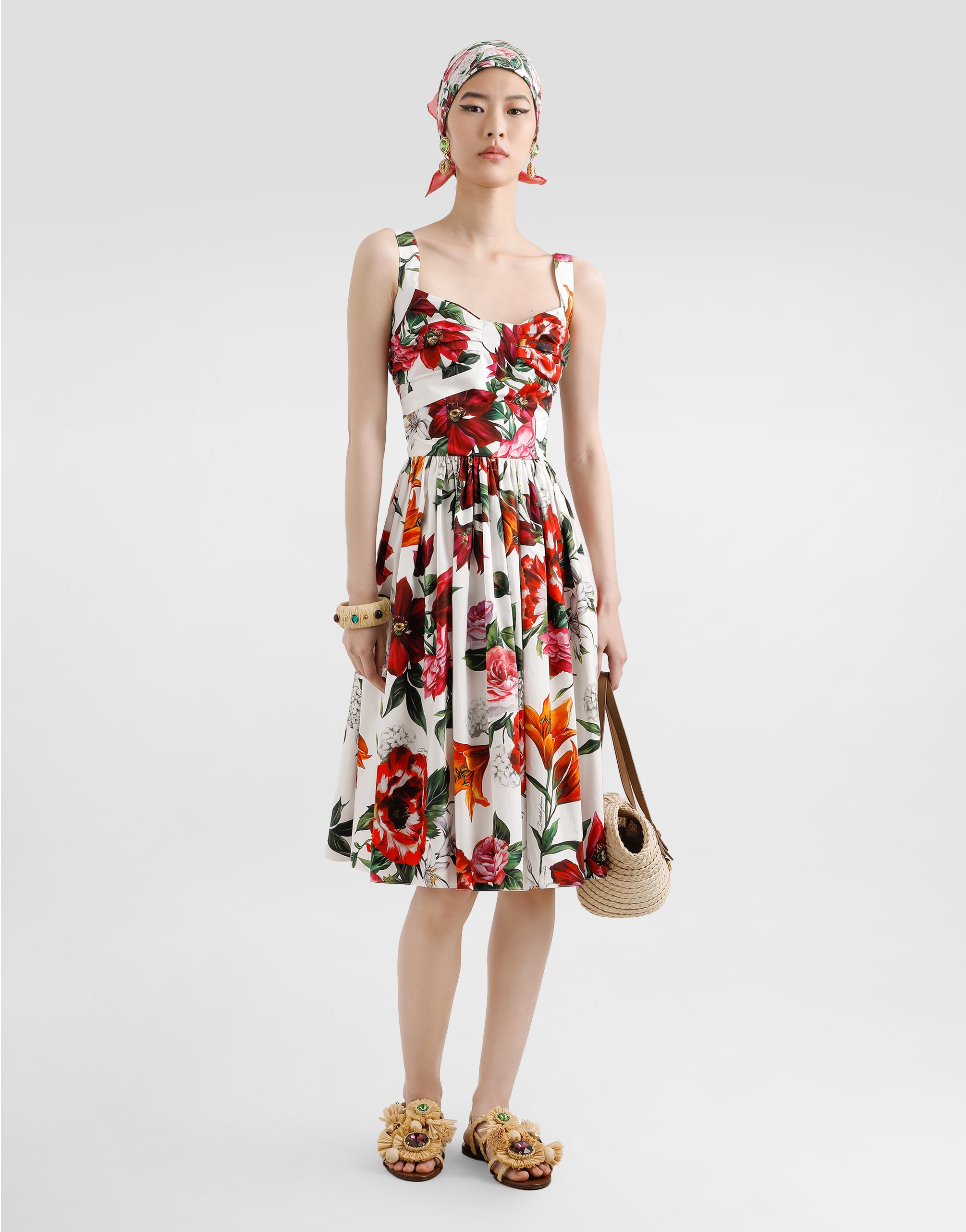 Dolce & Gabbana Printed Cotton Dress In Multi