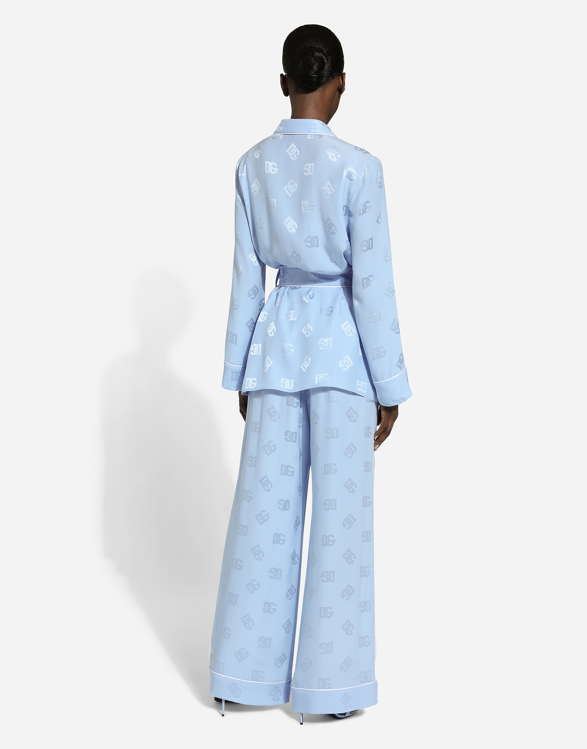 Dolce & Gabbana Silk Satin Jacquard Pajama Pants With All-over Dg Logo In Purple
