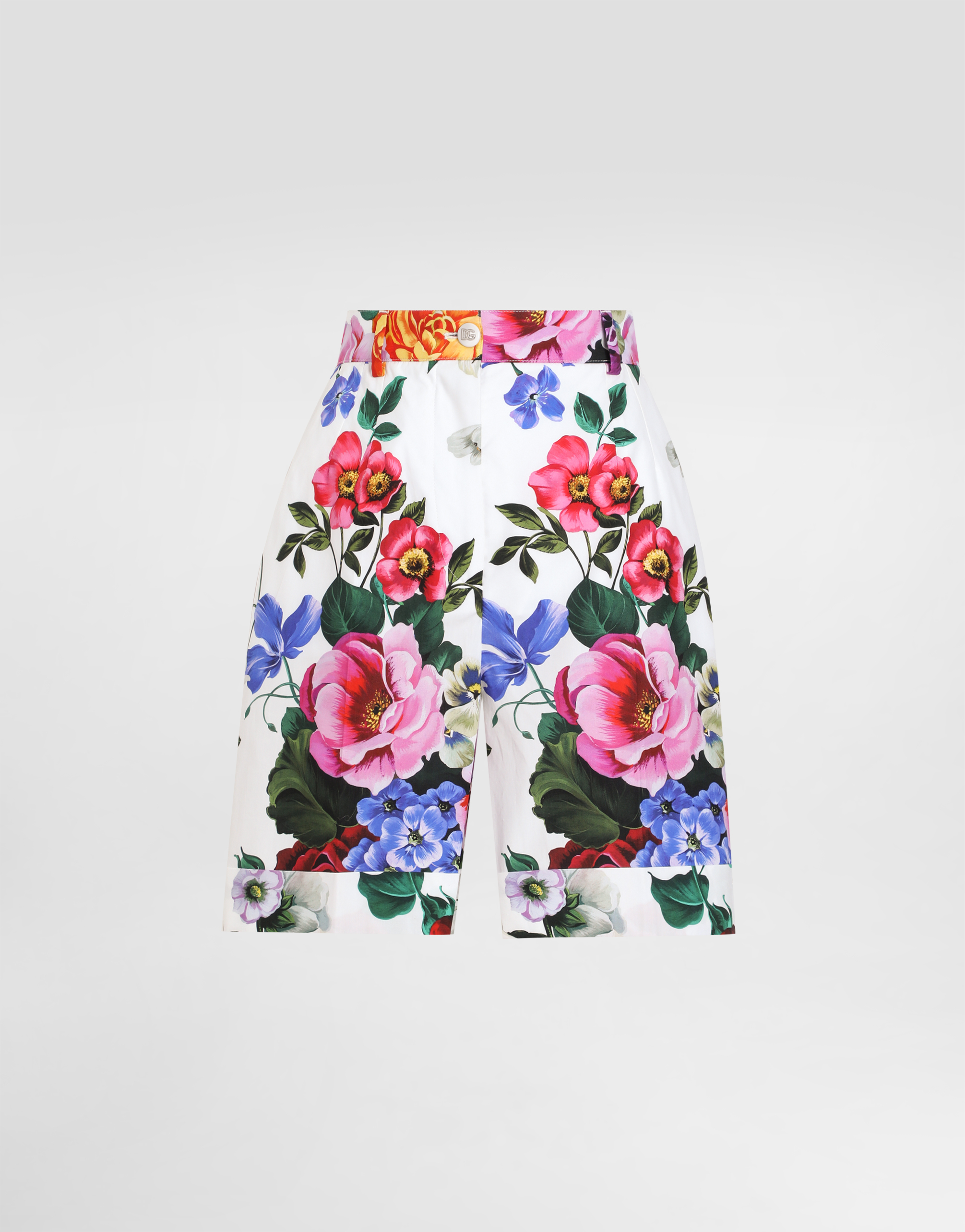 Dolce & Gabbana Multicolor Bermuda Shorts With All-over Floral Pattern Print In Cotton Woman In Print