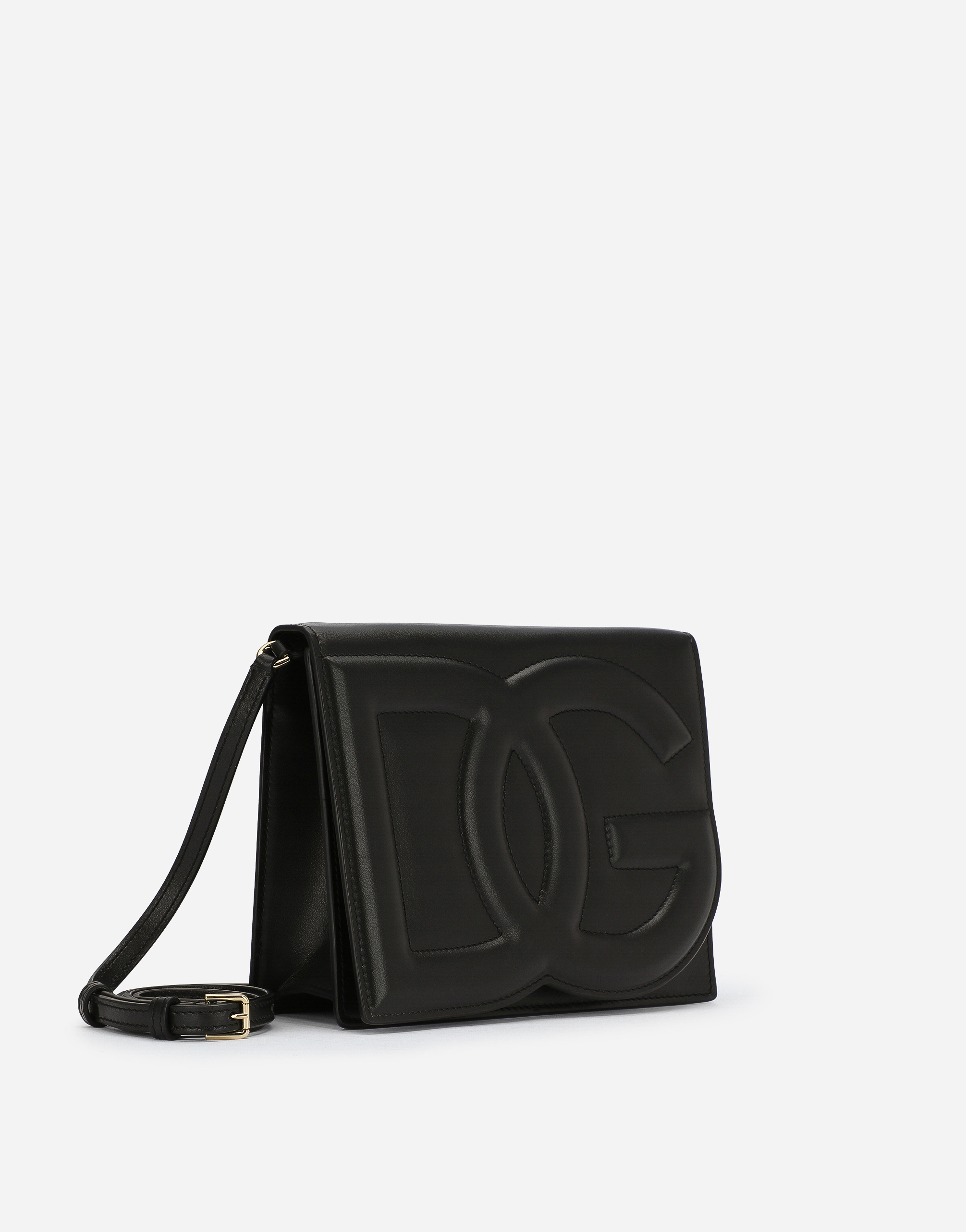 Shop Dolce & Gabbana Calfskin Crossbody Bag With Logo In Black