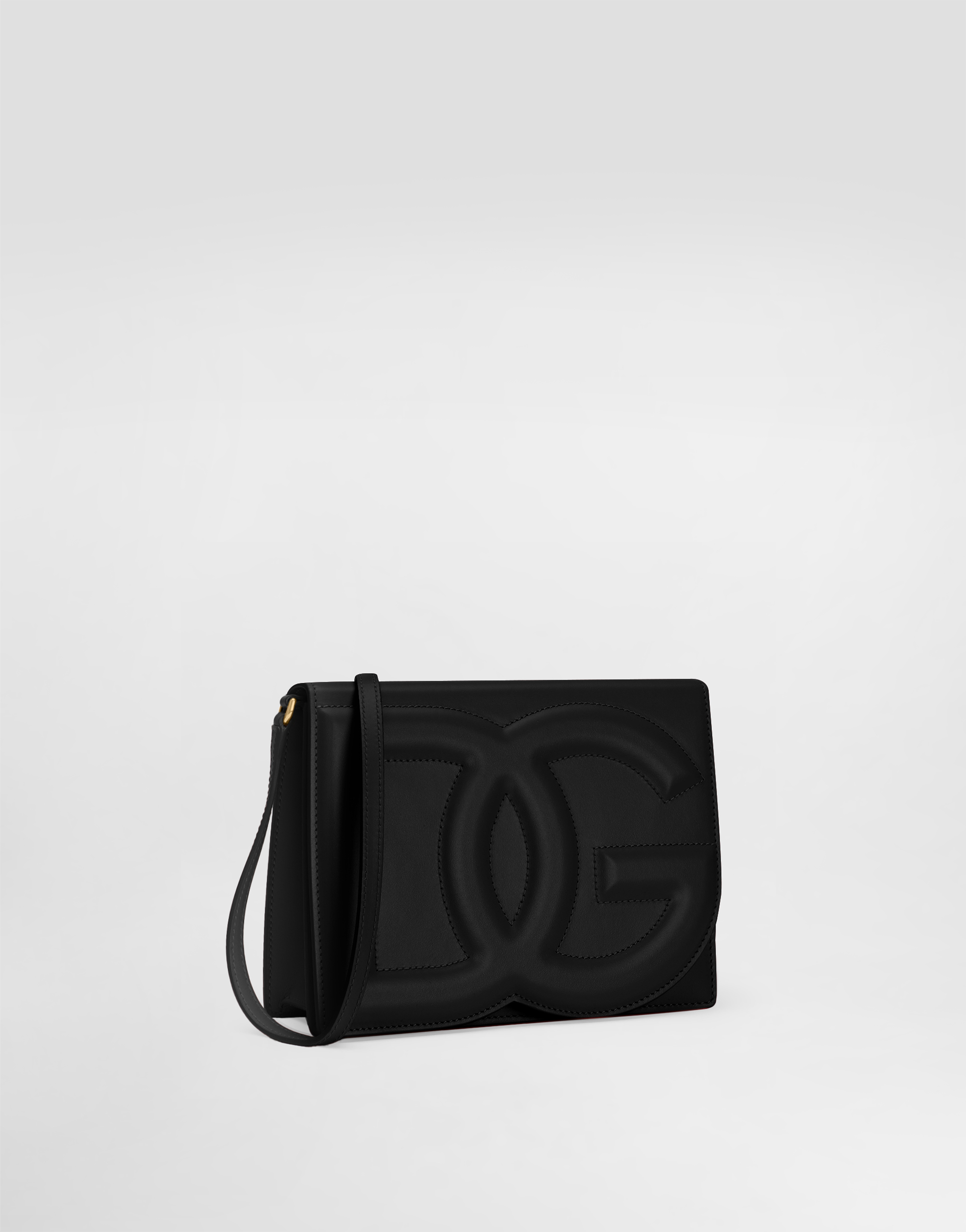 Shop Dolce & Gabbana Calfskin Crossbody Bag With Logo In Black