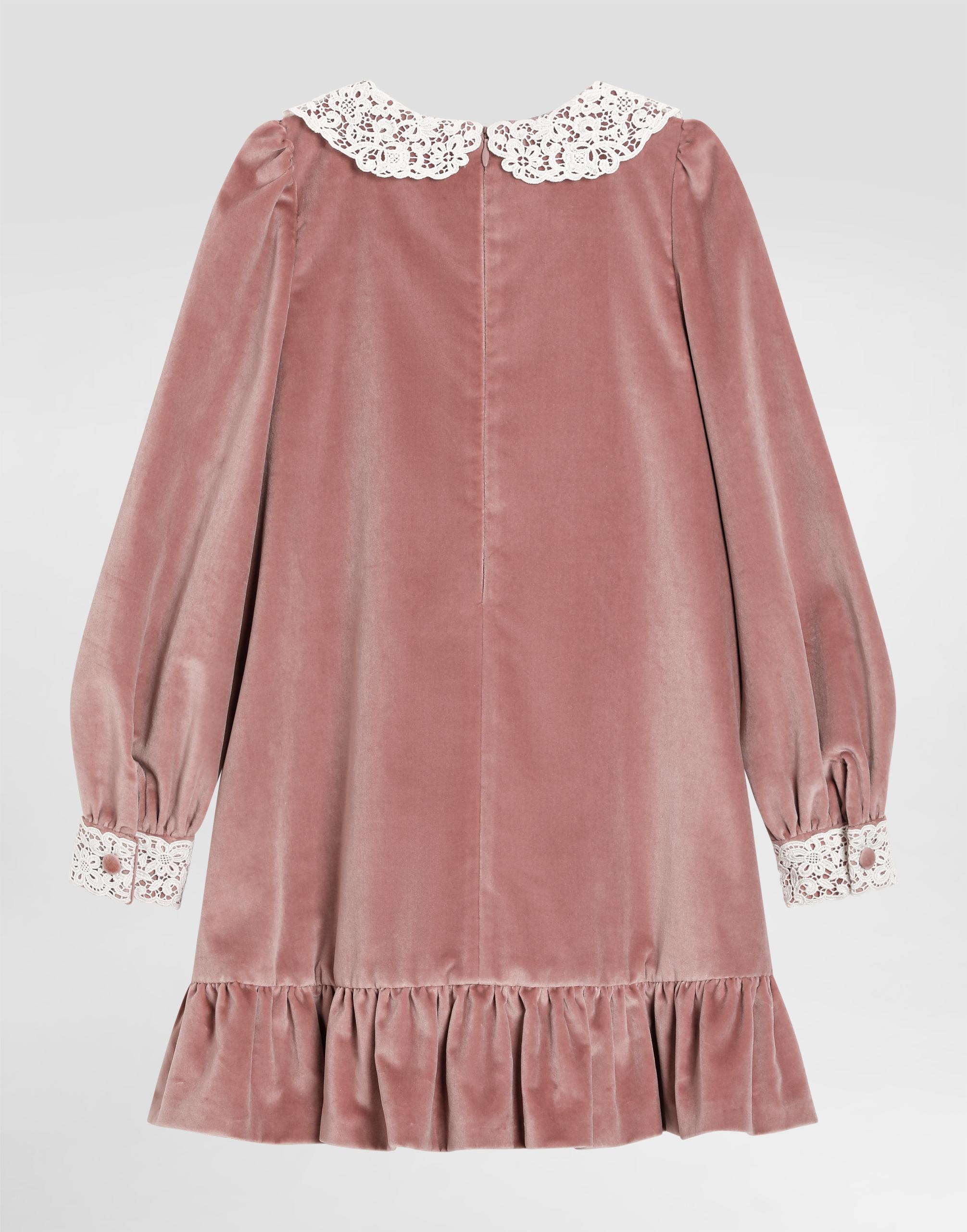 Dolce & Gabbana Smooth Velvet Dress With Macramé Collar In Pink