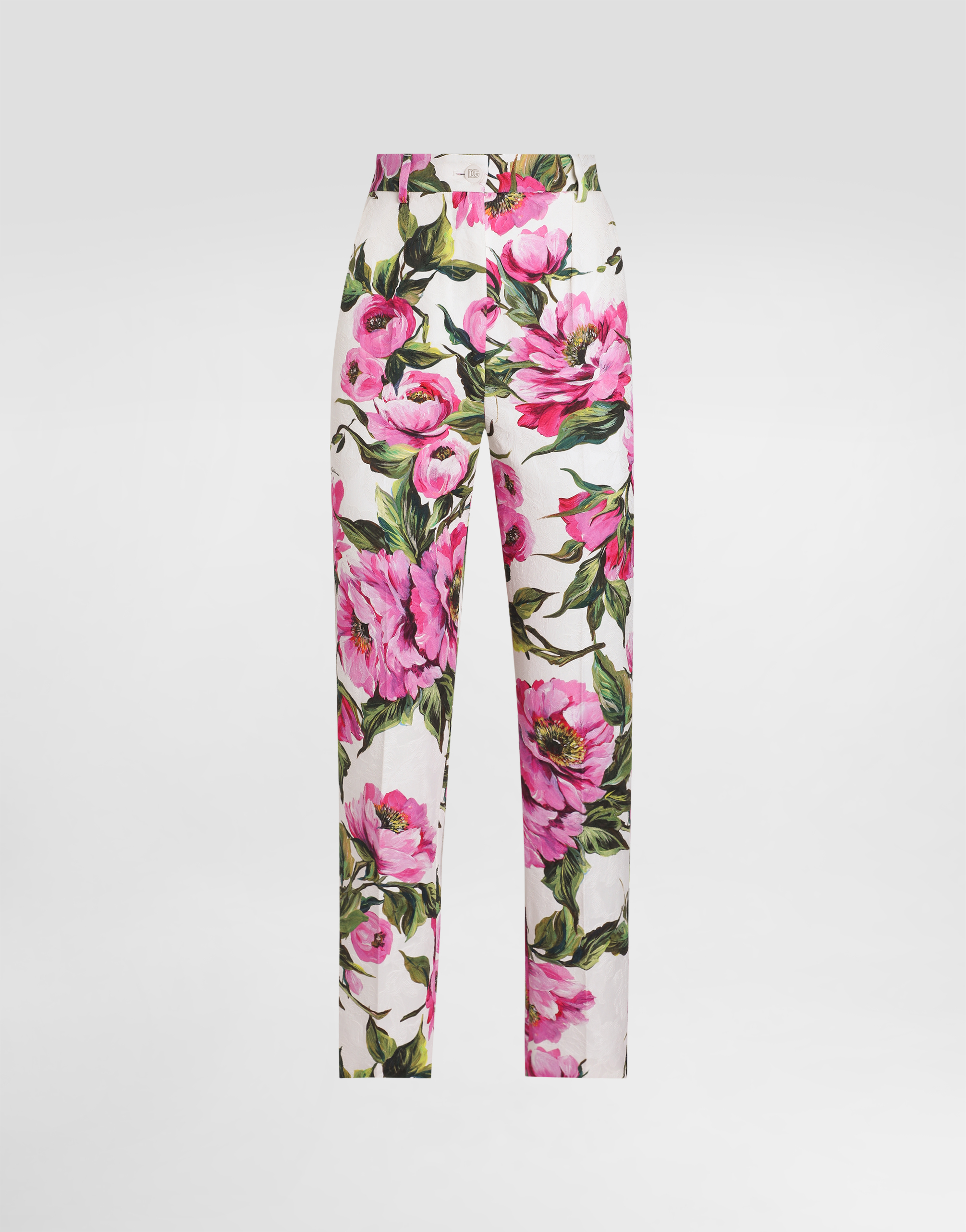 Dolce & Gabbana Peony-print Cotton Jacquard Pants - Woman Pants And Shorts Print