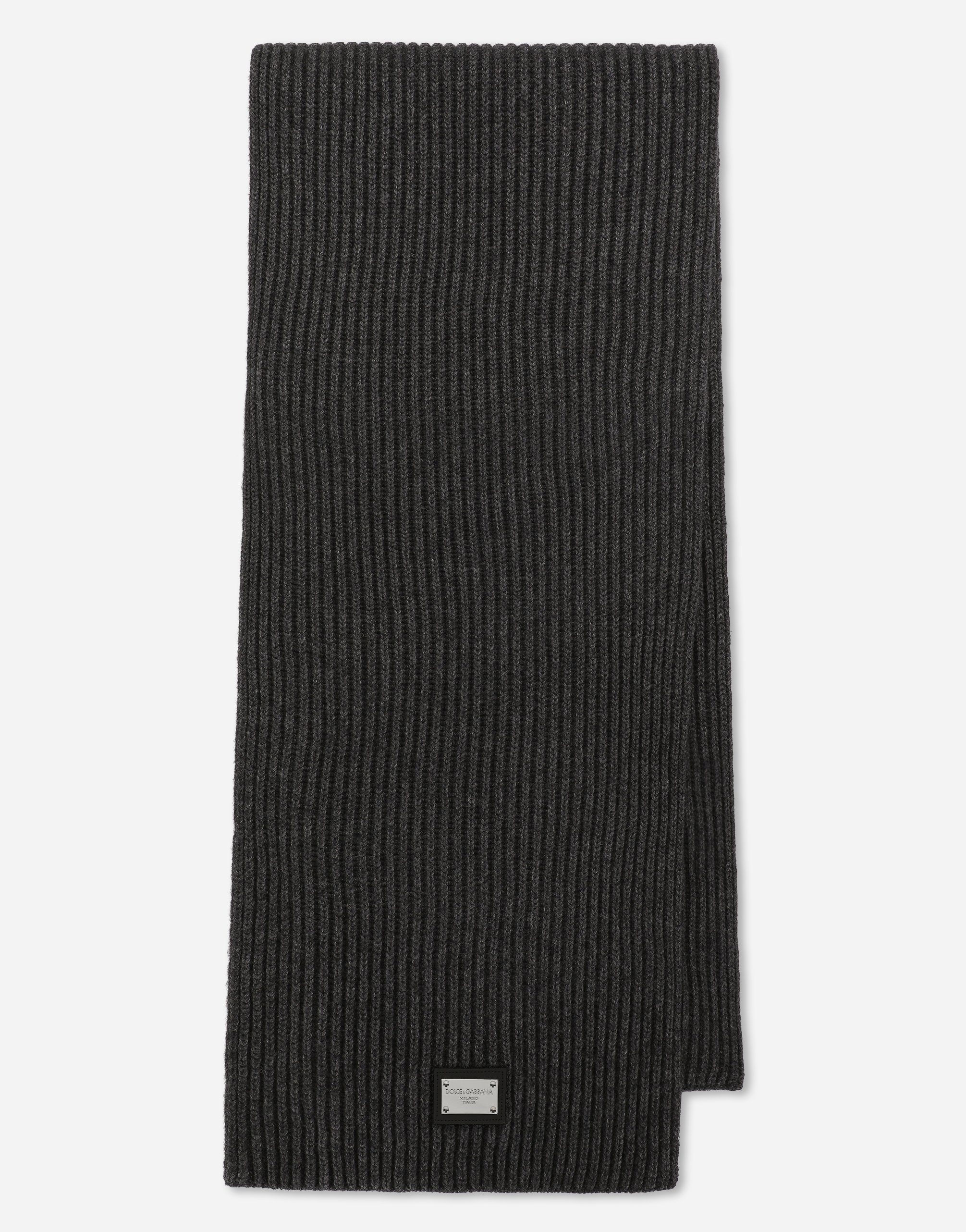 Shop Dolce & Gabbana Wool Scarf With Dg Patch In Grey