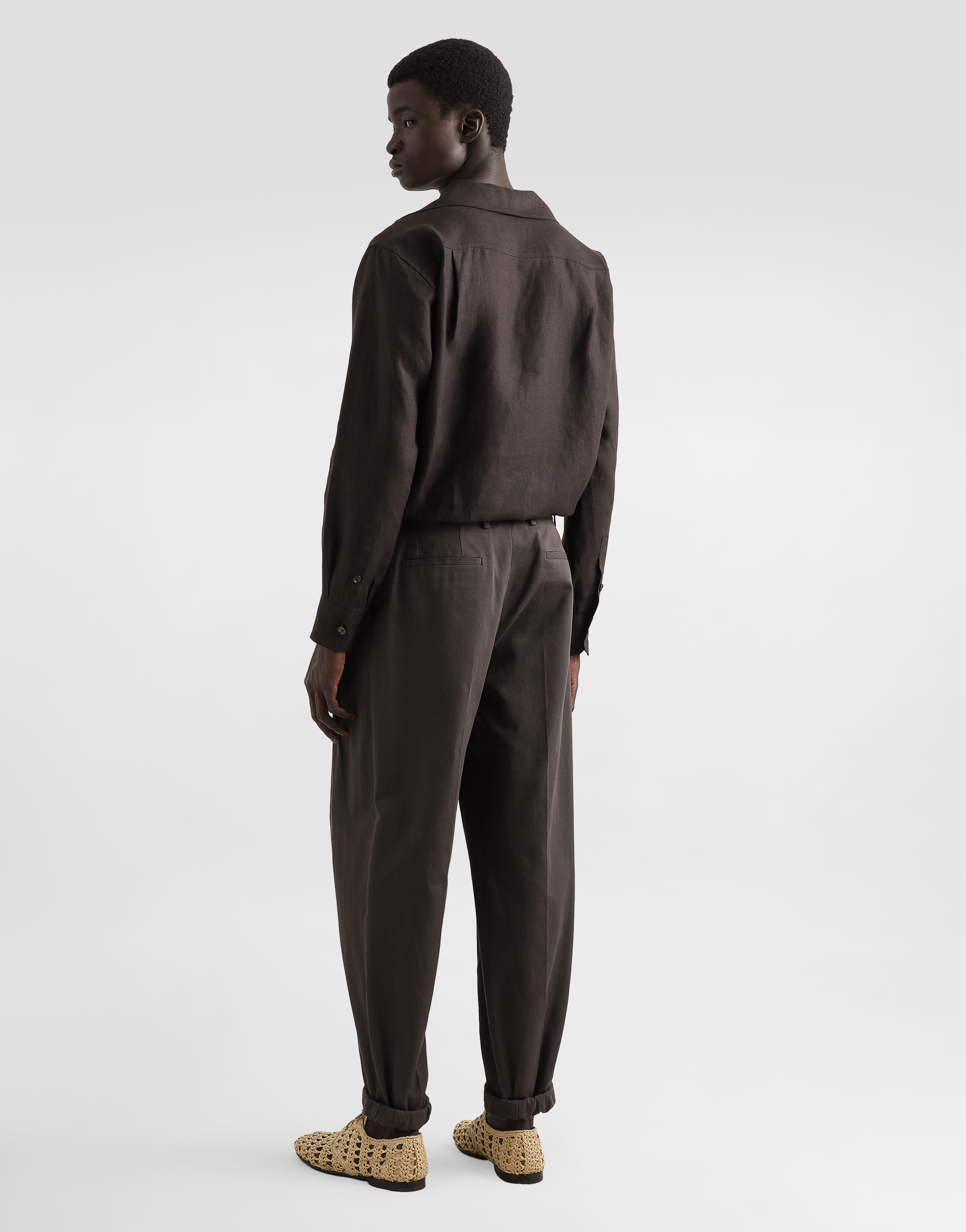 Dolce & Gabbana Three-button Long-sleeved Linen Shirt In Brown