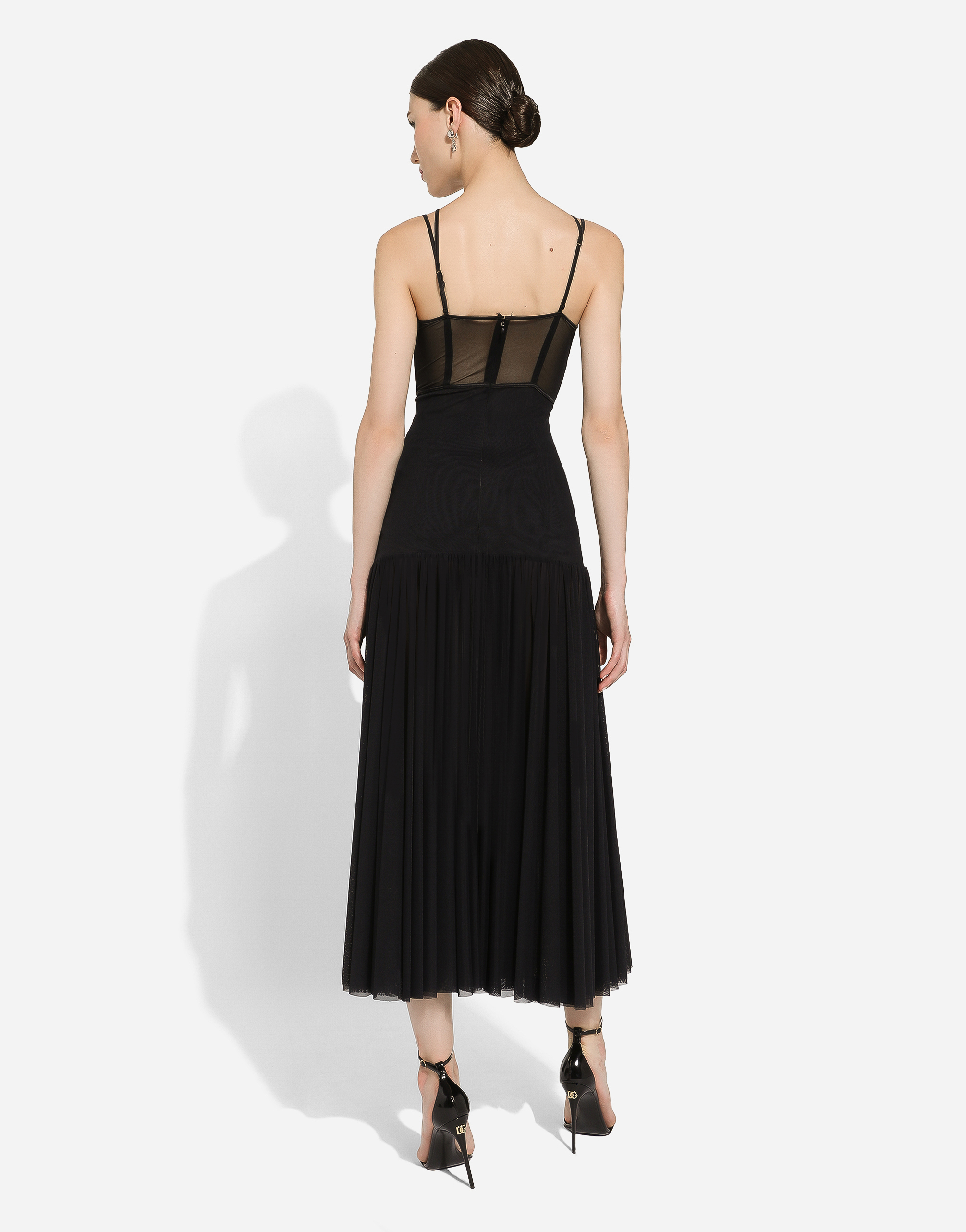 Shop Dolce & Gabbana Tulle Midi Dress With Lingerie Details And The Dg Logo In Black