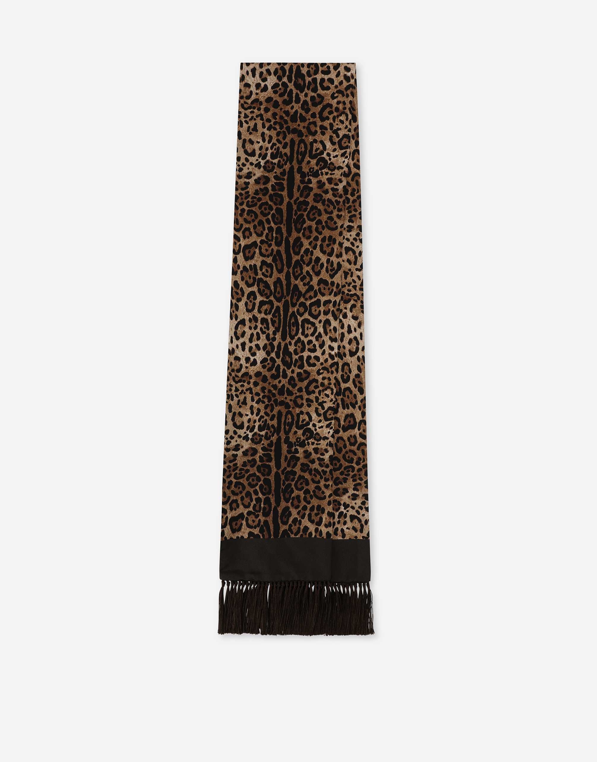 DOLCE & GABBANA LEOPARD-PRINT SILK SCARF WITH FRINGING