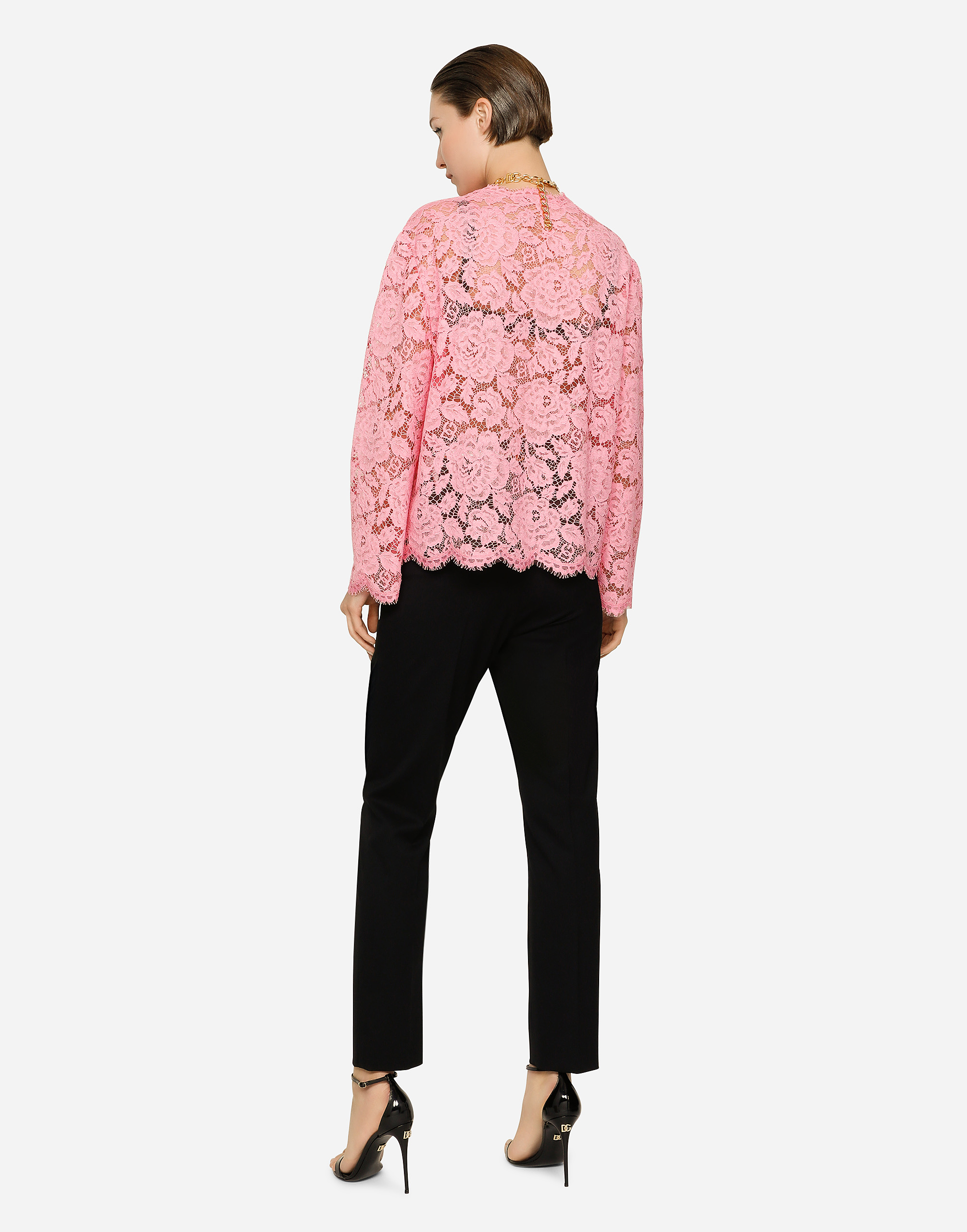 Shop Dolce & Gabbana Single-breasted Lace Jacket In Pink