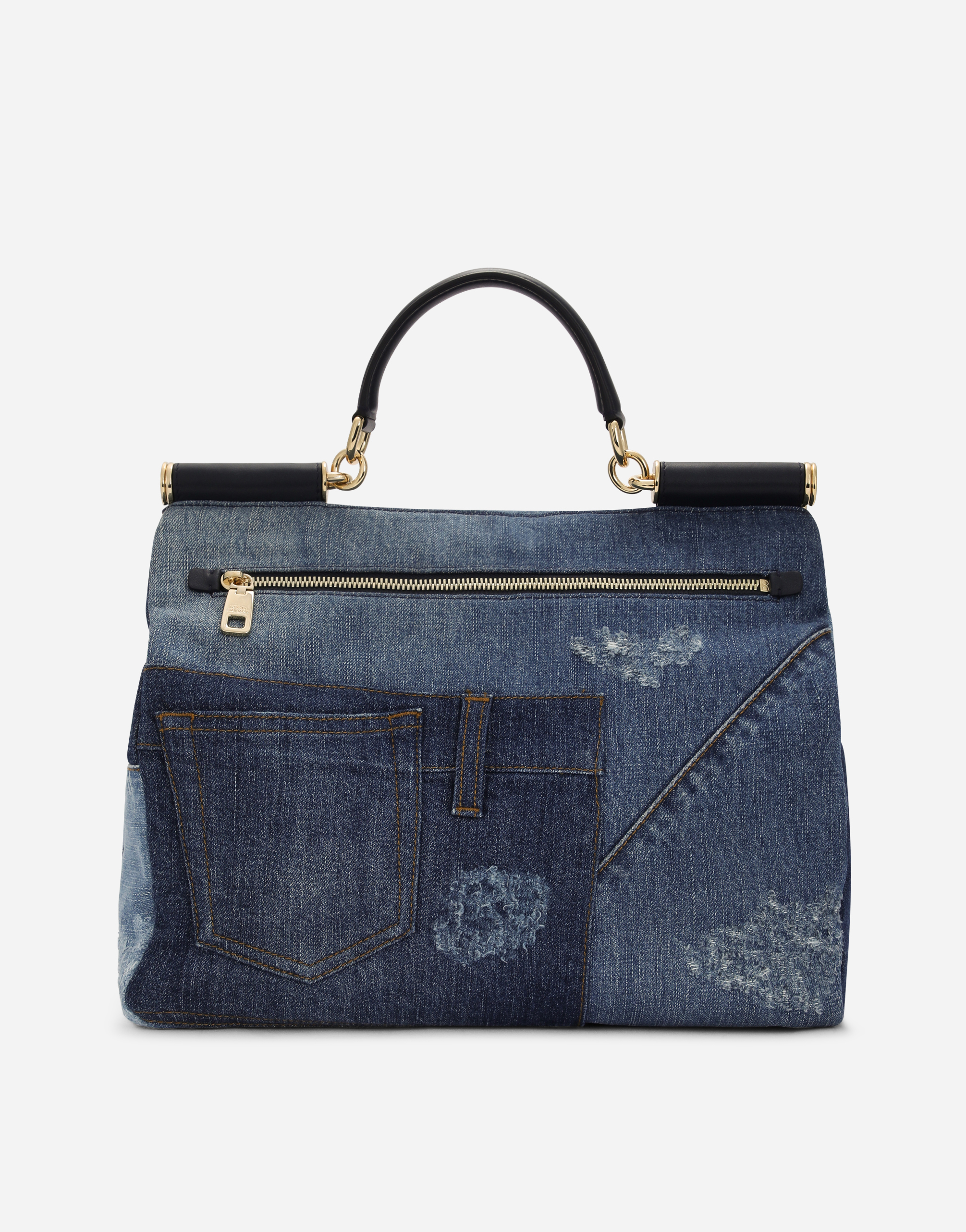 Shop Dolce & Gabbana Large Patchwork Denim Sicily Soft Bag