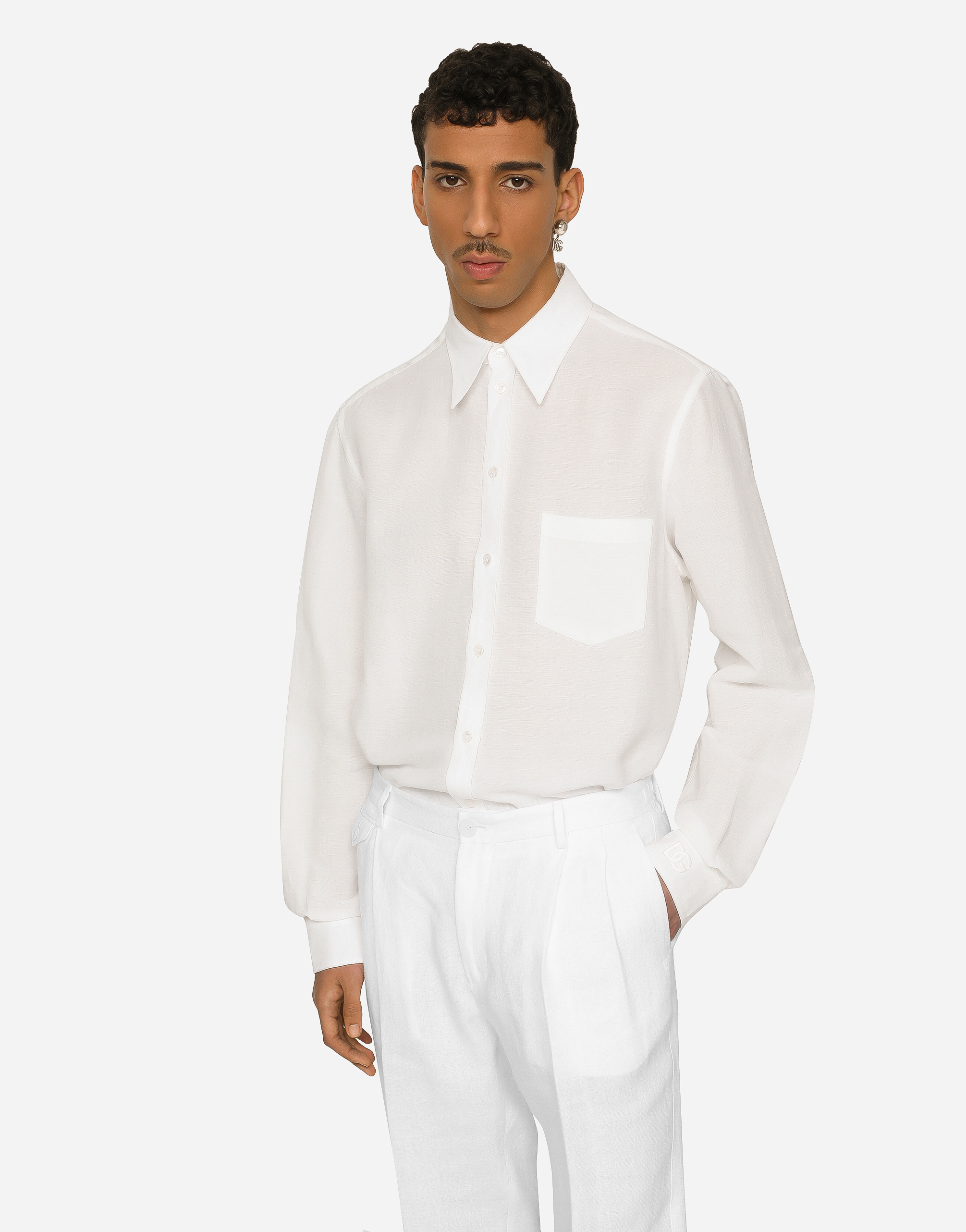 Shop Dolce & Gabbana Linen-blend Martini-fit Shirt With Dg Embroidery In White