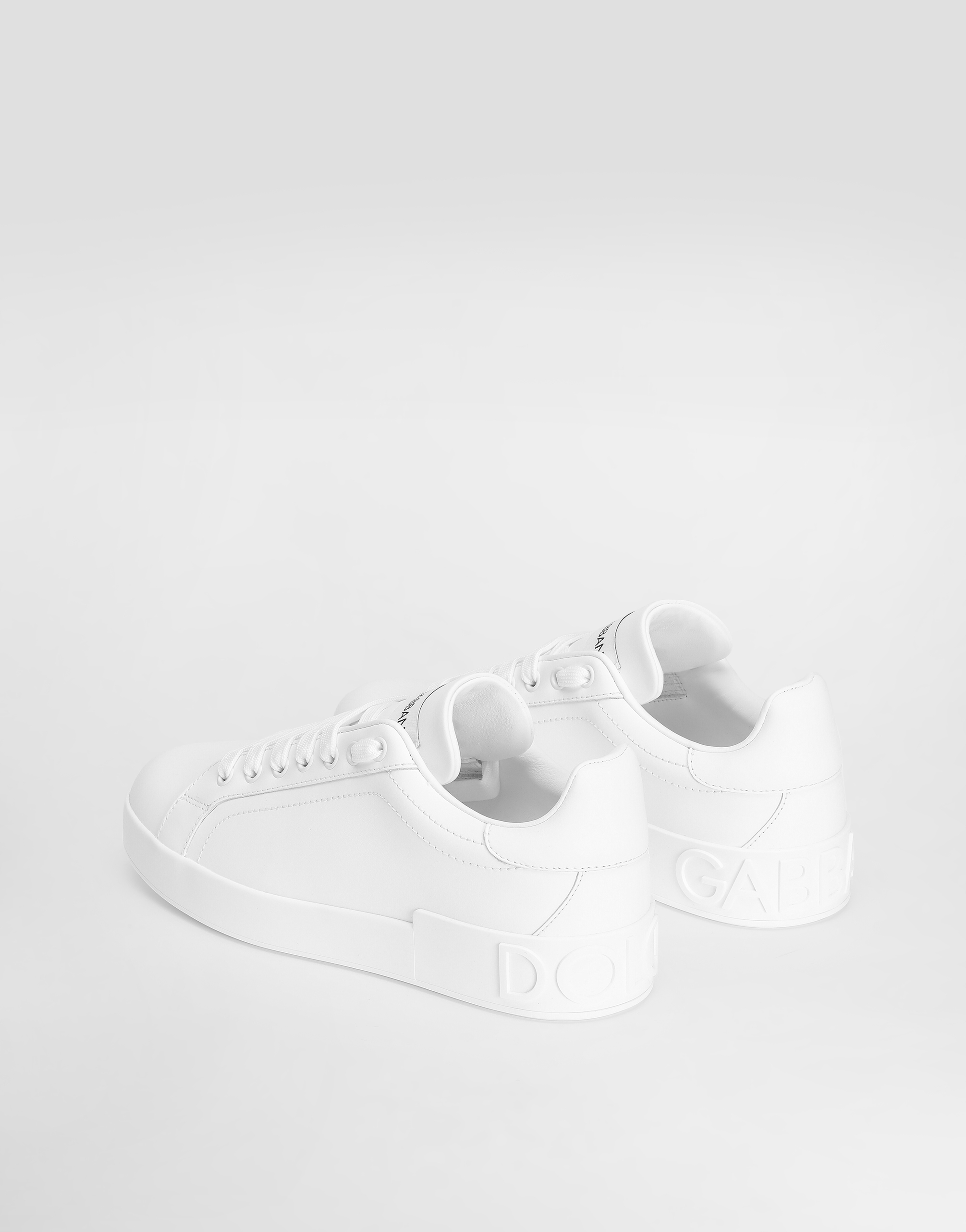 Dolce & Gabbana White Calfskin Portofino Sneakers In White