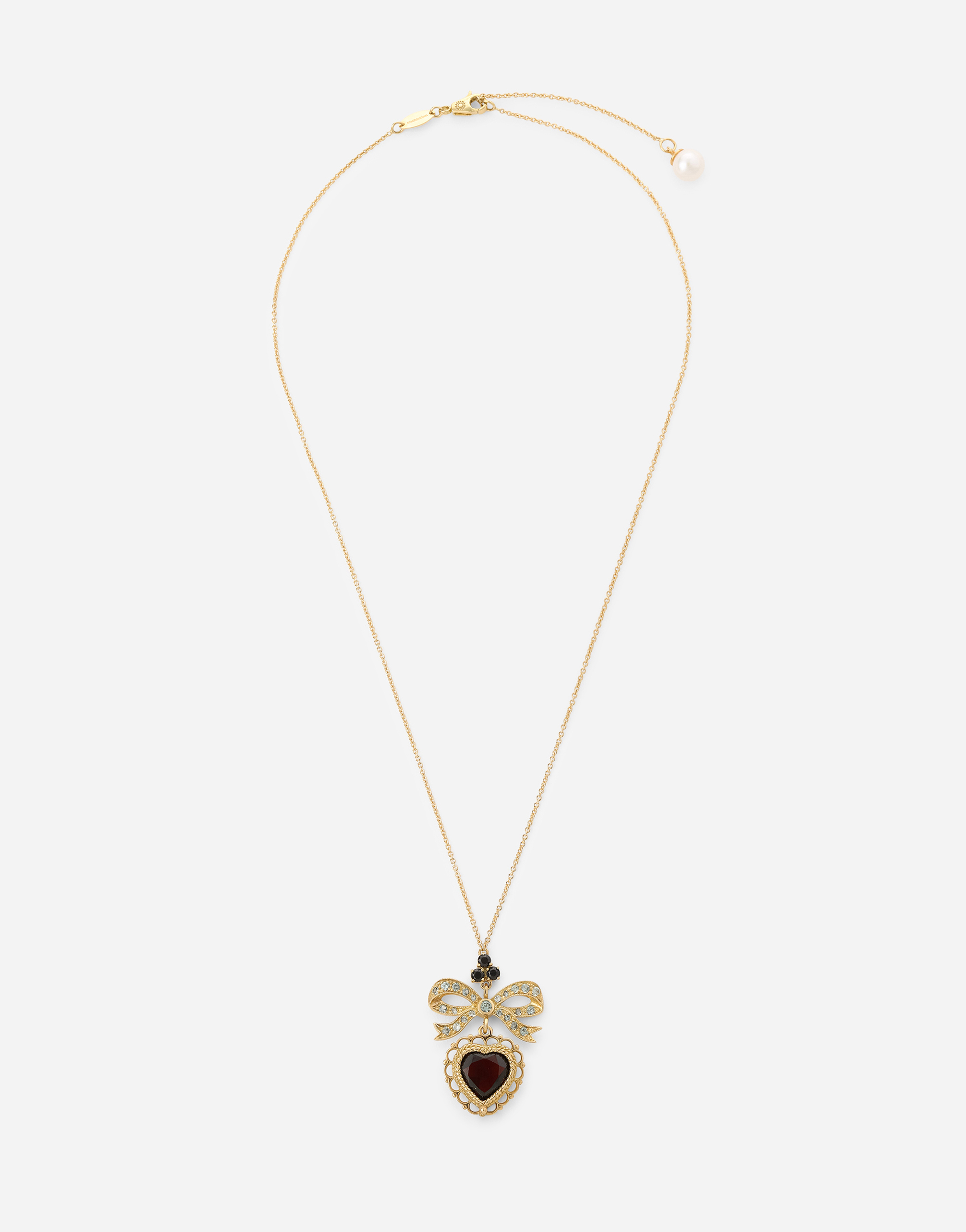 Dolce & Gabbana Heart Pendant In Yellow Gold With Rodolith Garnet And Sapphires Gold Female Onesize In Gold