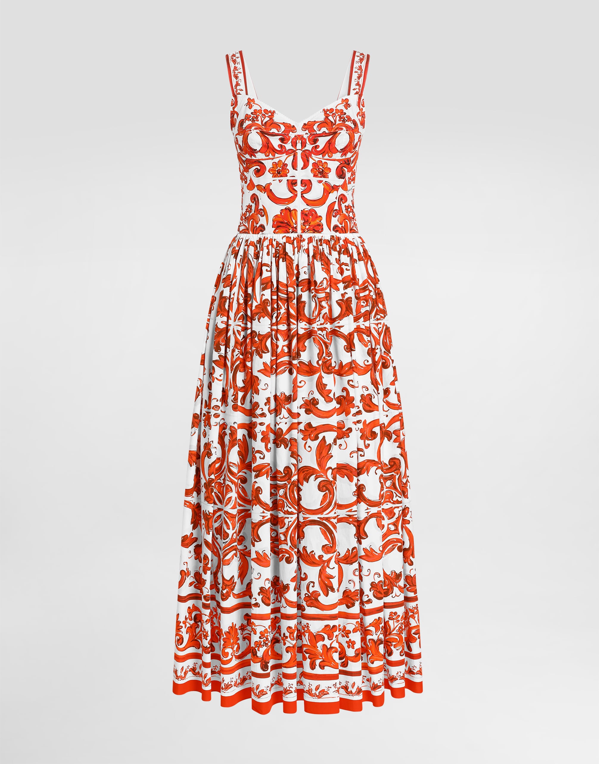 Majolica-print long poplin dress in Multicolor for Women