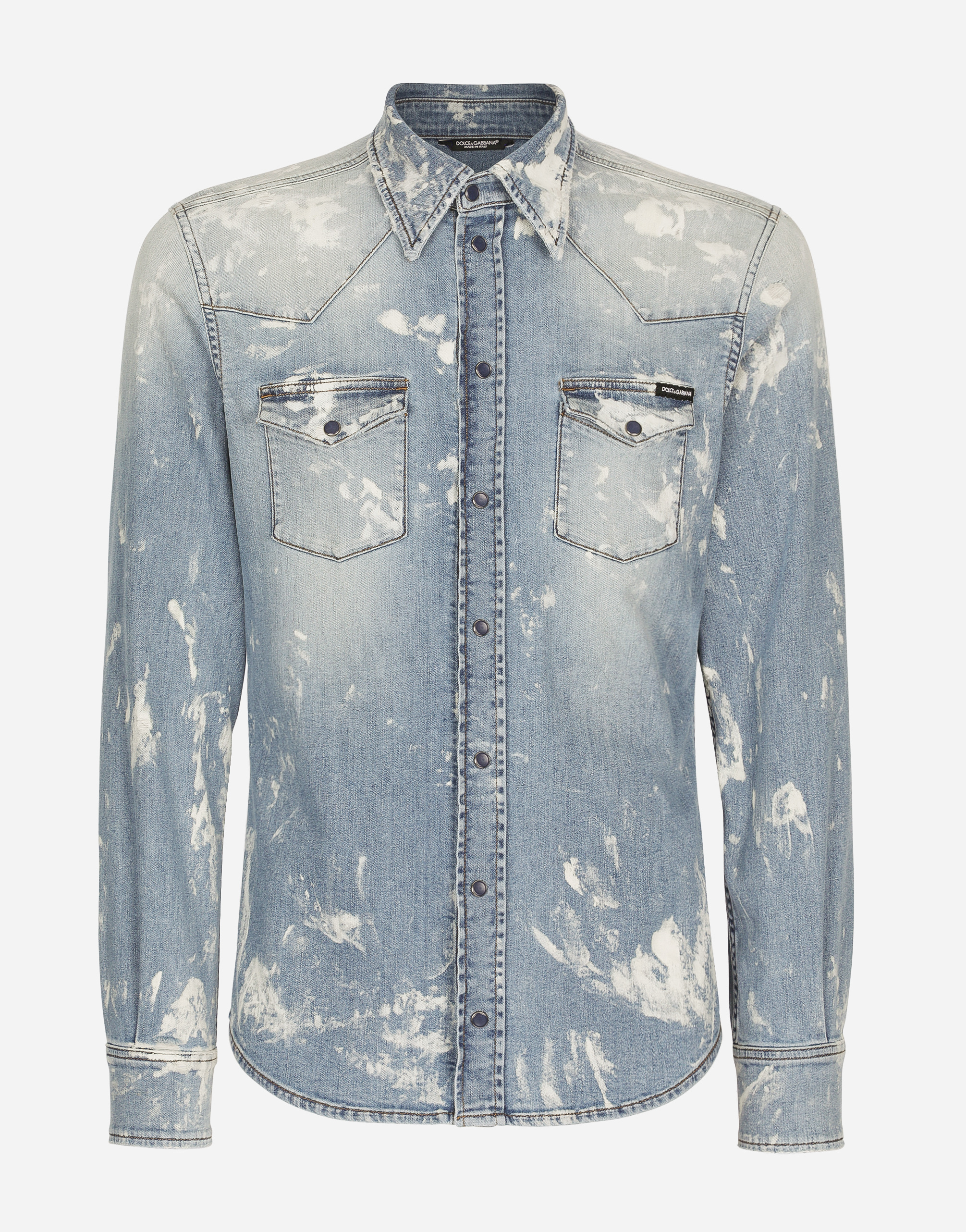 DOLCE & GABBANA BLEACH WASH STRETCH DENIM SHIRT