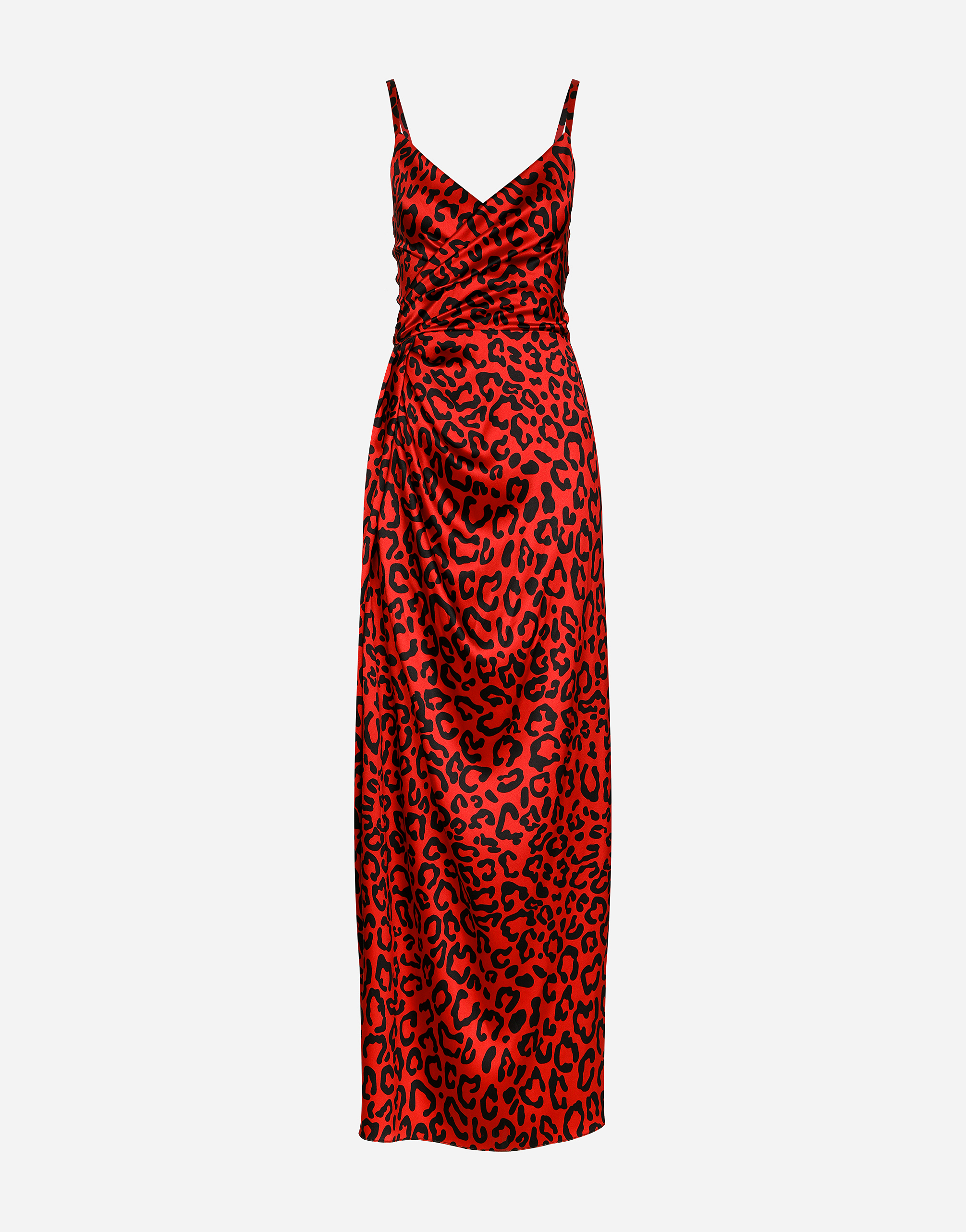 DOLCE & GABBANA LONG LEOPARD-PRINT SATIN DRESS