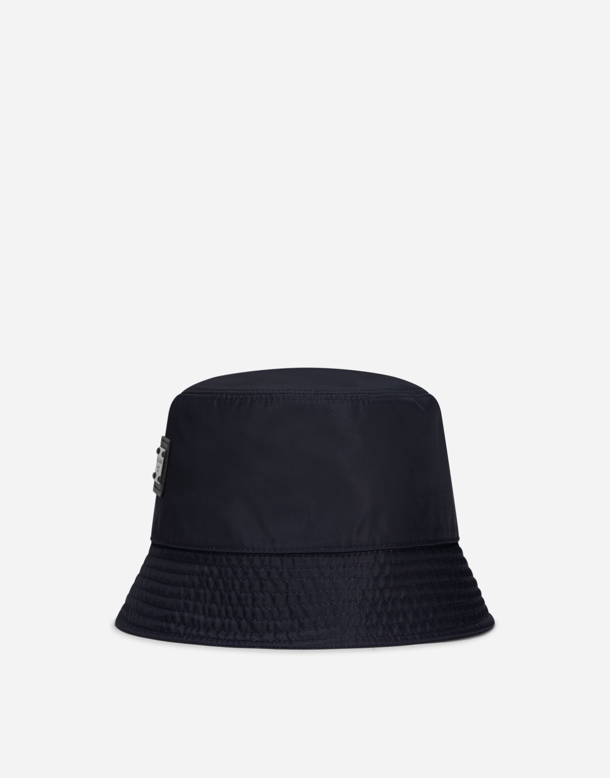 Dolce & Gabbana Nylon Bucket Hat With Branded Plate - Man Hats And Gloves Blue Cotton