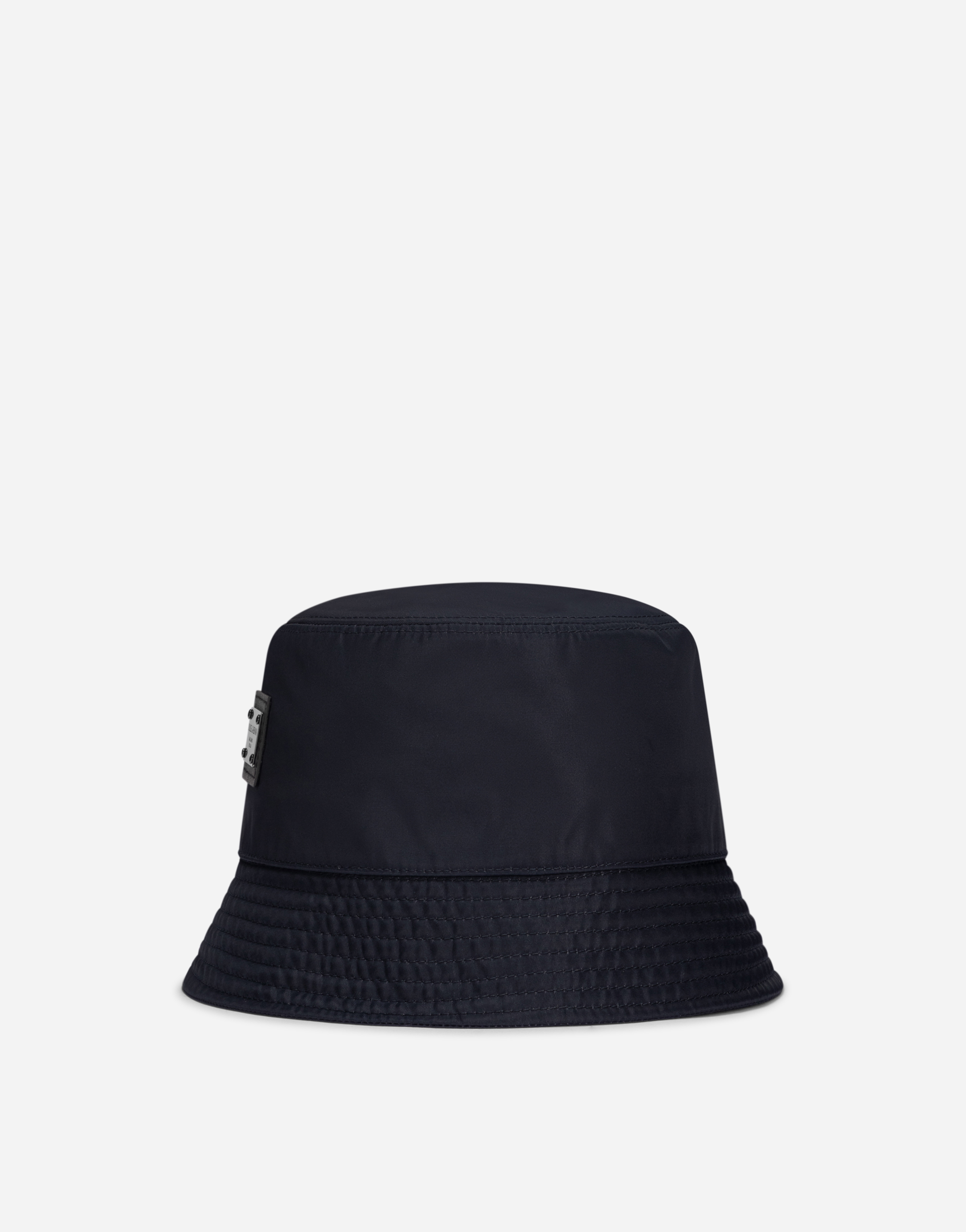 Dolce & Gabbana Nylon Bucket Hat With Branded Plate In Blue