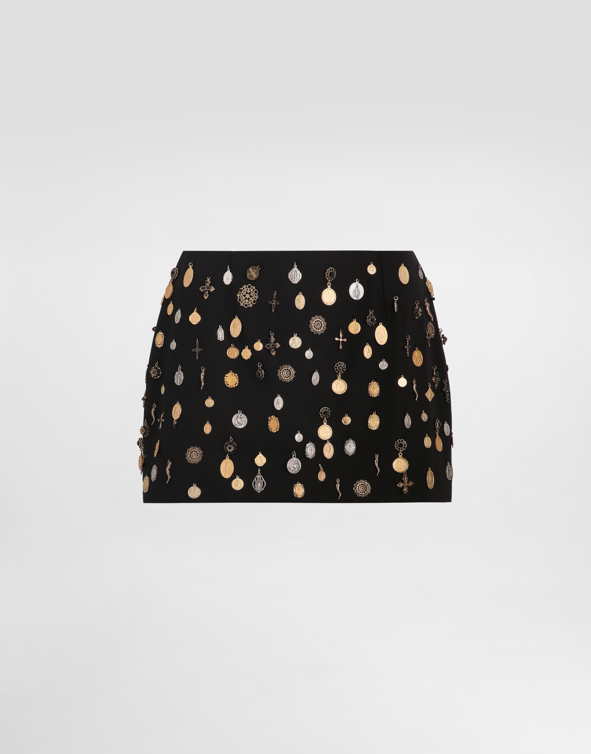 Dolce & Gabbana Cotton Canvas Miniskirt With All-over Small Medal Embroidery - Woman Skirts Black