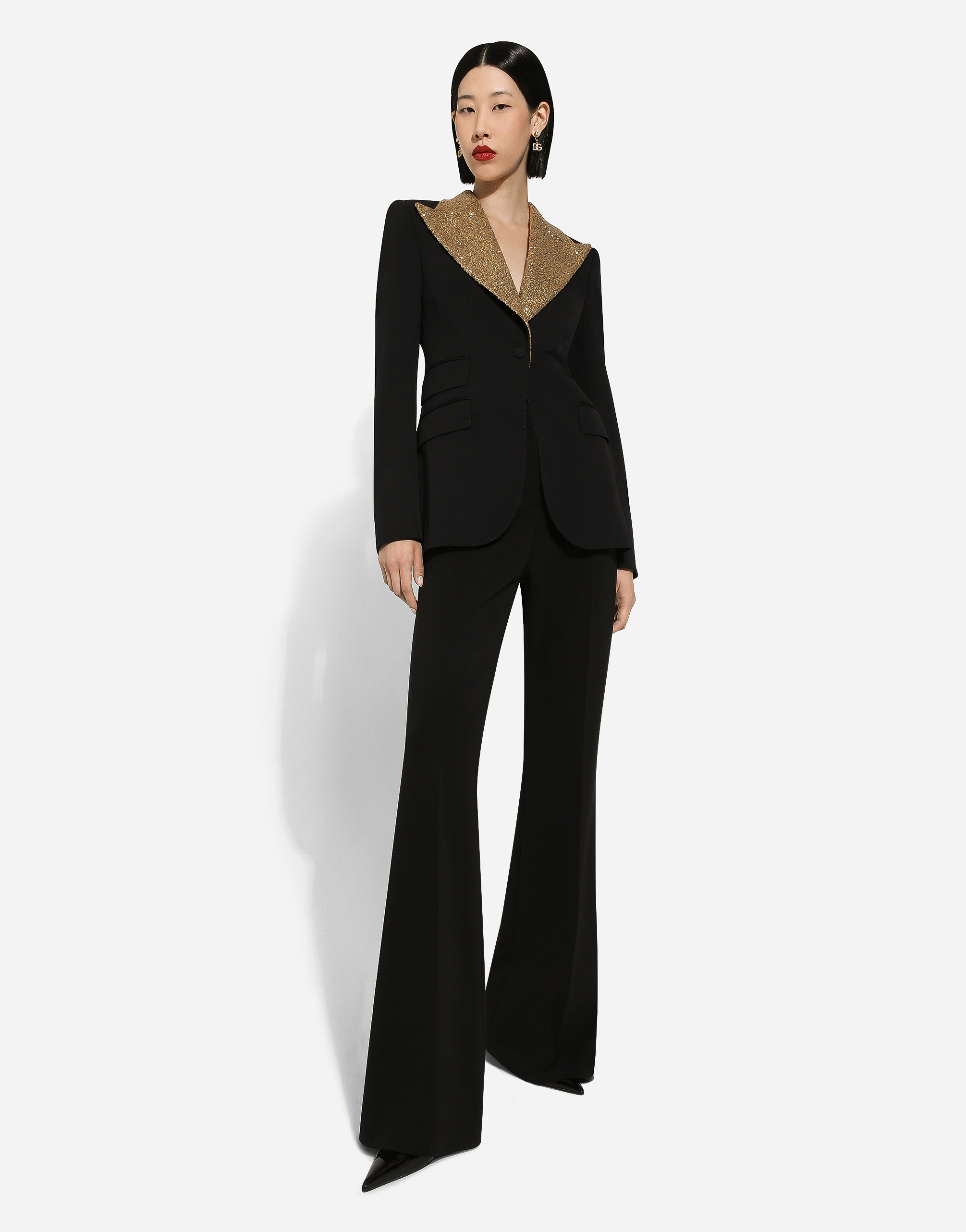 Single-breasted wool Turlington jacket with sequined lapels
