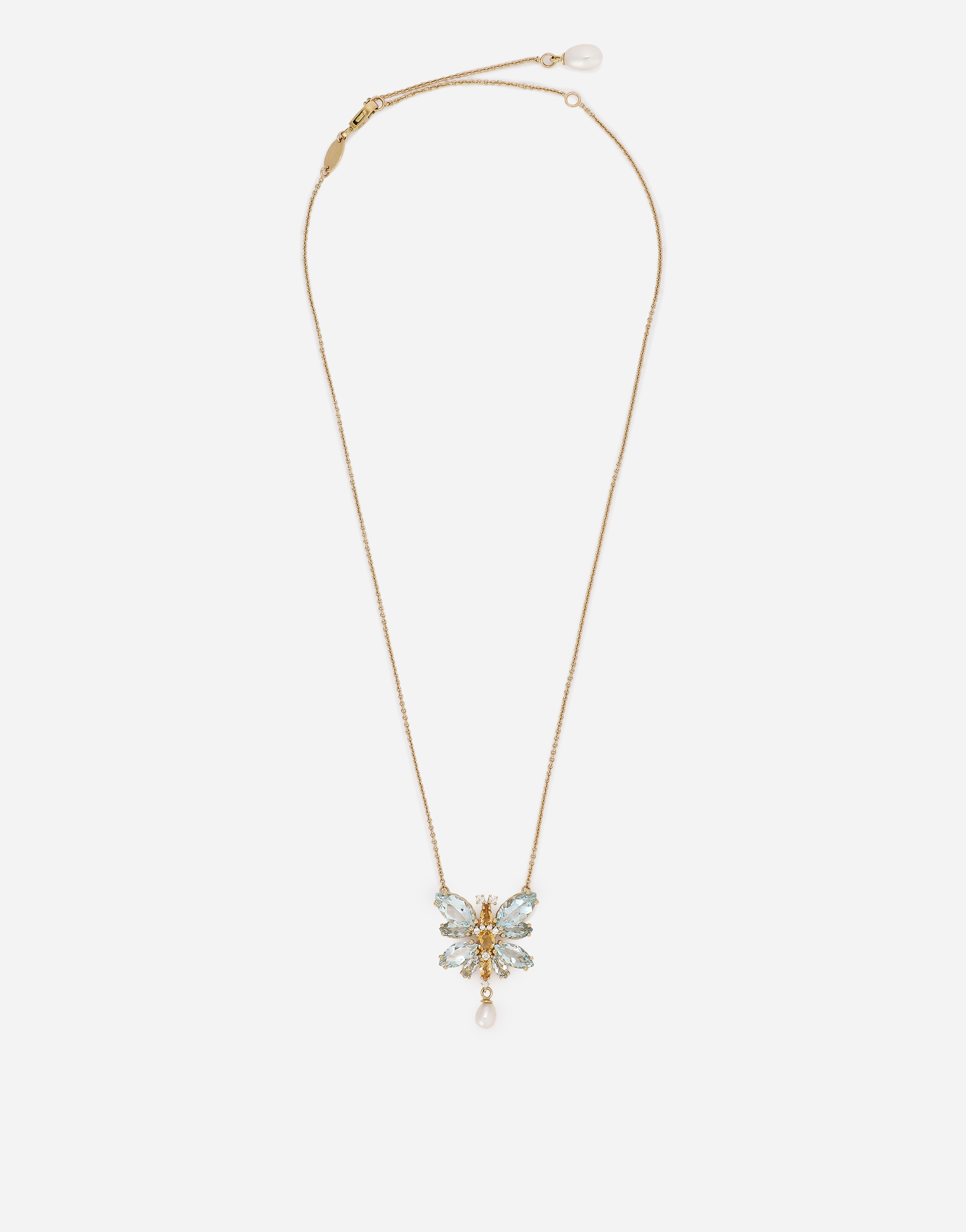 Dolce & Gabbana Spring Necklace In Yellow 18kt Gold With Aquamarine Butterfly Gold Female Onesize