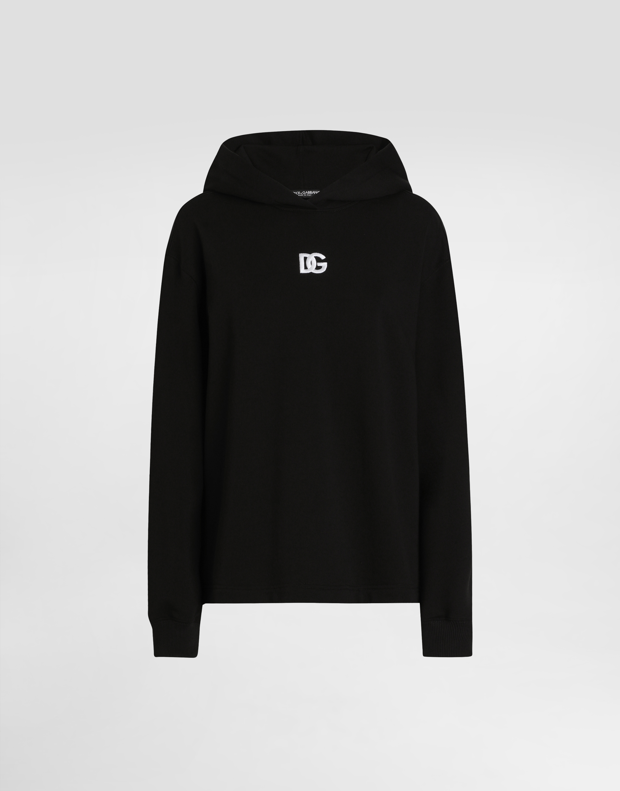 Dolce & Gabbana Jersey Hoodie With Dg Embroidery In Black